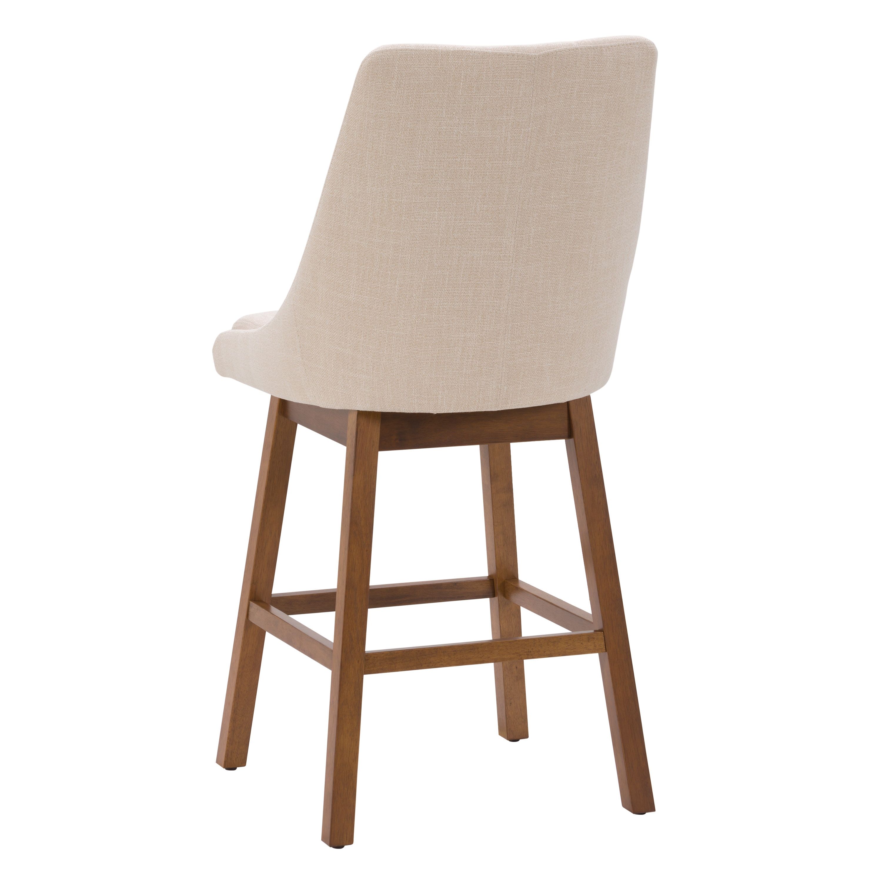 Beige Fabric Upholstered High Back Bar Stools - Set of 2