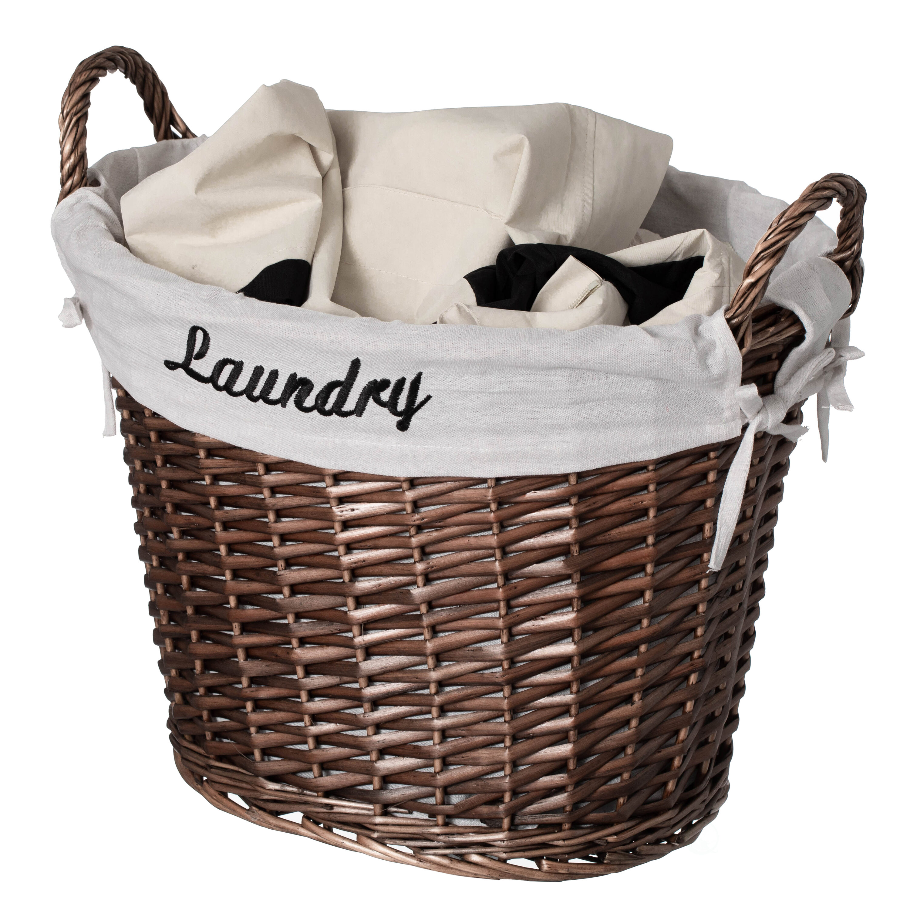 Wickerwise QI003106.BN.NEW  Handwoven Laundry Basket with Liner and Handles - Boho Decorative Storage Hamper for Clothes Blankets Pillows and Towels - Ideal for Laundry Room Bathroom Bedroom and Living Room Brown