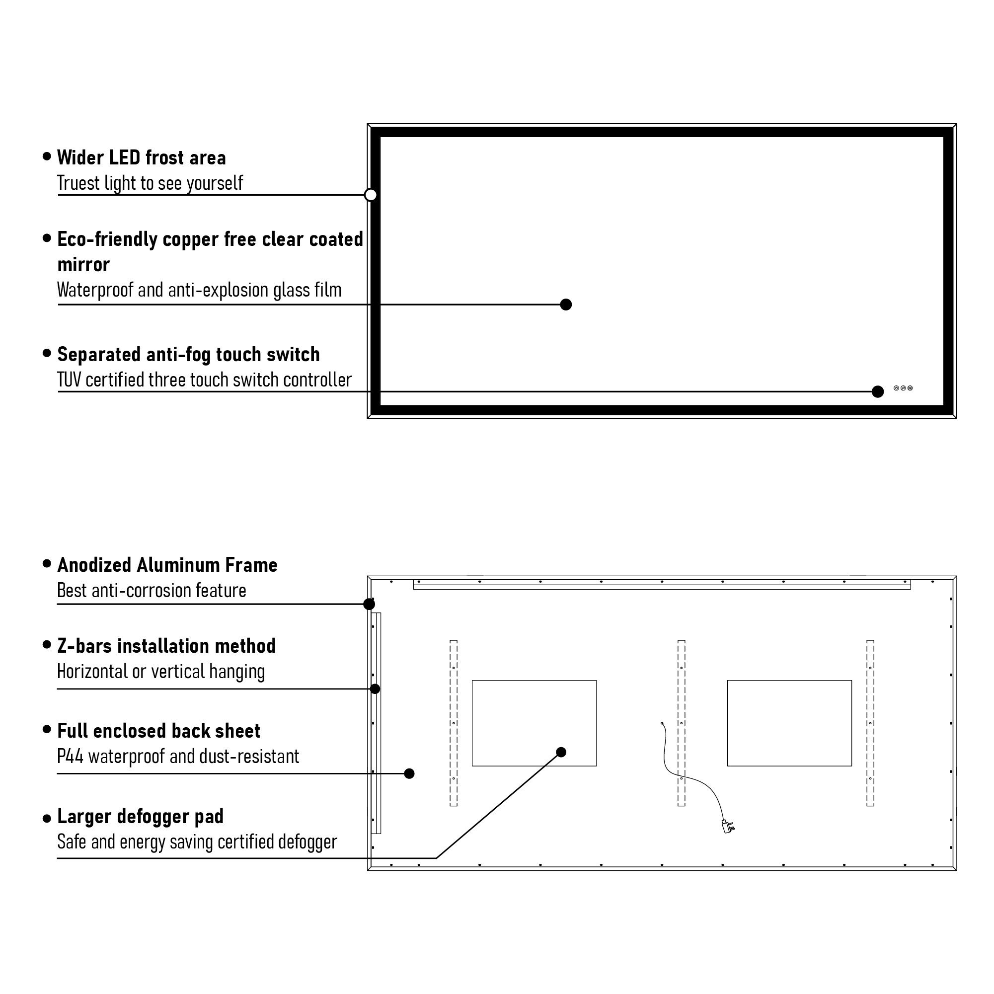 Forclover FLW-ER4836W Framed-Bath-Mirrors - View #6