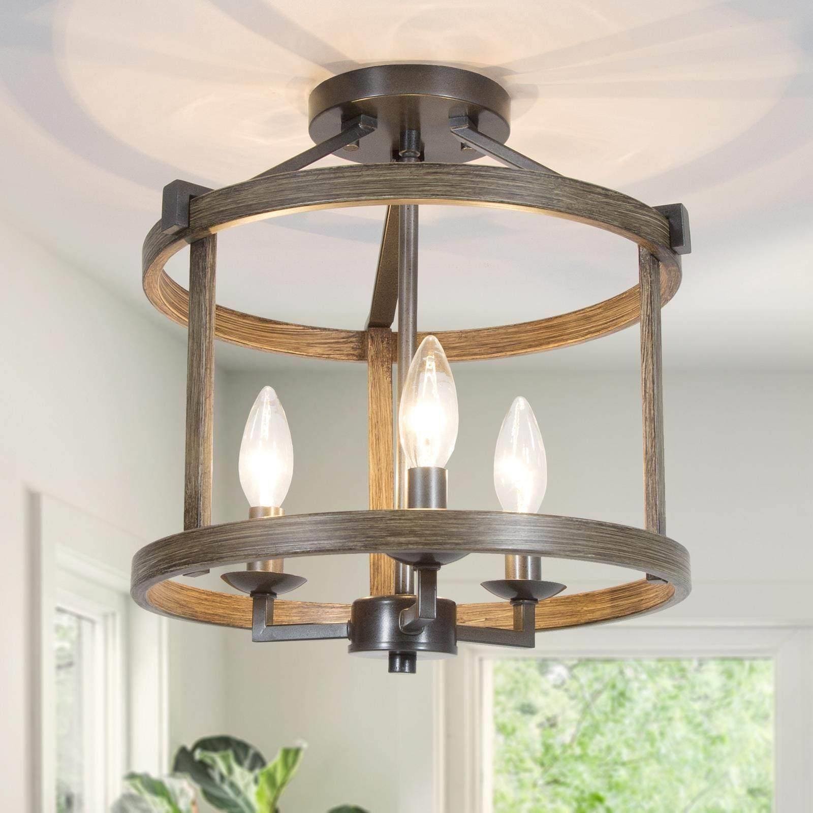 LNC LLIZRFHL13411EJ Sturgeon 3 -Light 12-in Brushed Black Semi Flush Mount Light