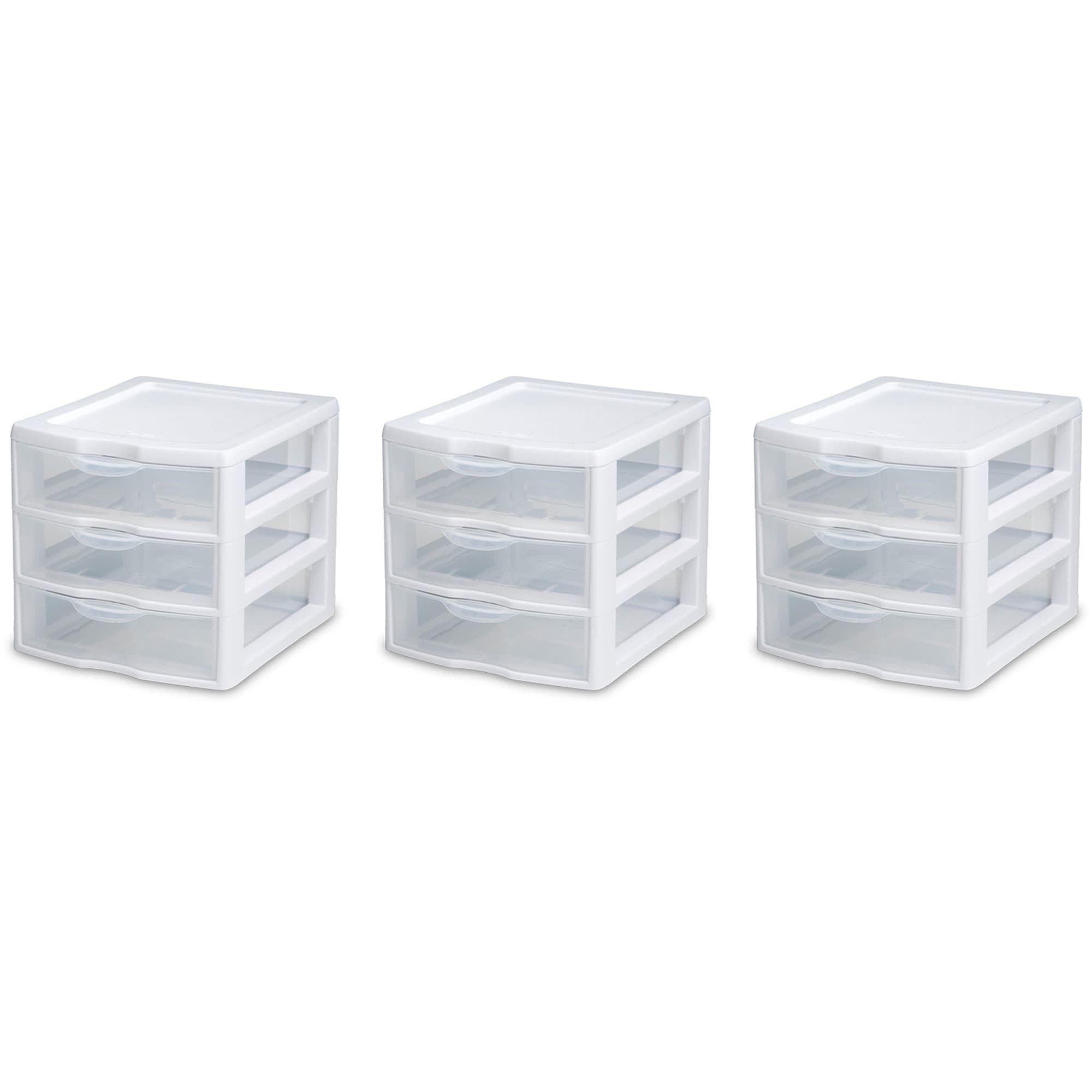 Sterilite Wide Portable Countertop 3-Drawer Desktop Storage Unit, 3-Pack, White