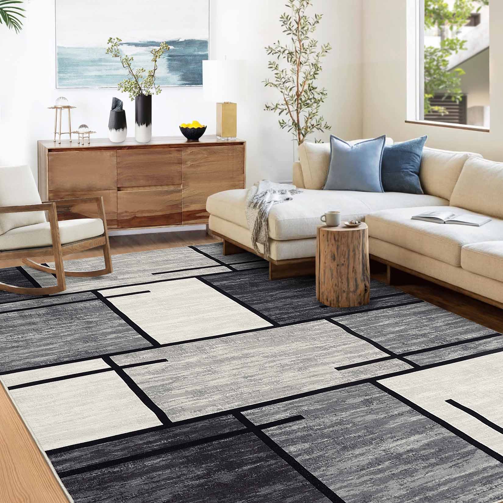Garvee YXY-LO-PHO-14T2LQ4B 8 x 10 (ft) Loomed Polyester Gray Rectangular Indoor Geometric Mid-Century Modern Machine washable Area rug