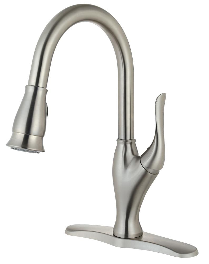 CMI Majestic Brushed Nickel Single Handle High-arc Kitchen Faucet with Sprayer Function (Deck Plate Included)