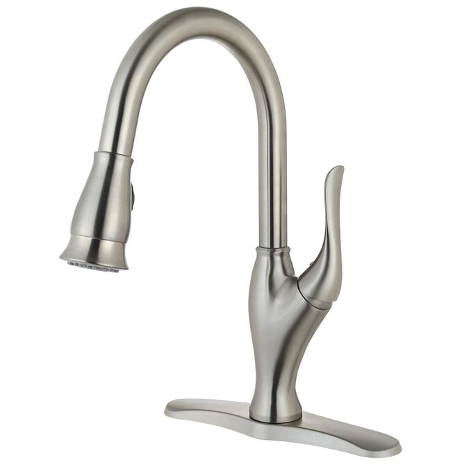 Cmi Majestic Brushed Nickel 1 Handle Deck Mount High Arc Handle Kitchen Faucet Deck Plate Included In The Kitchen Faucets Department At Lowes Com