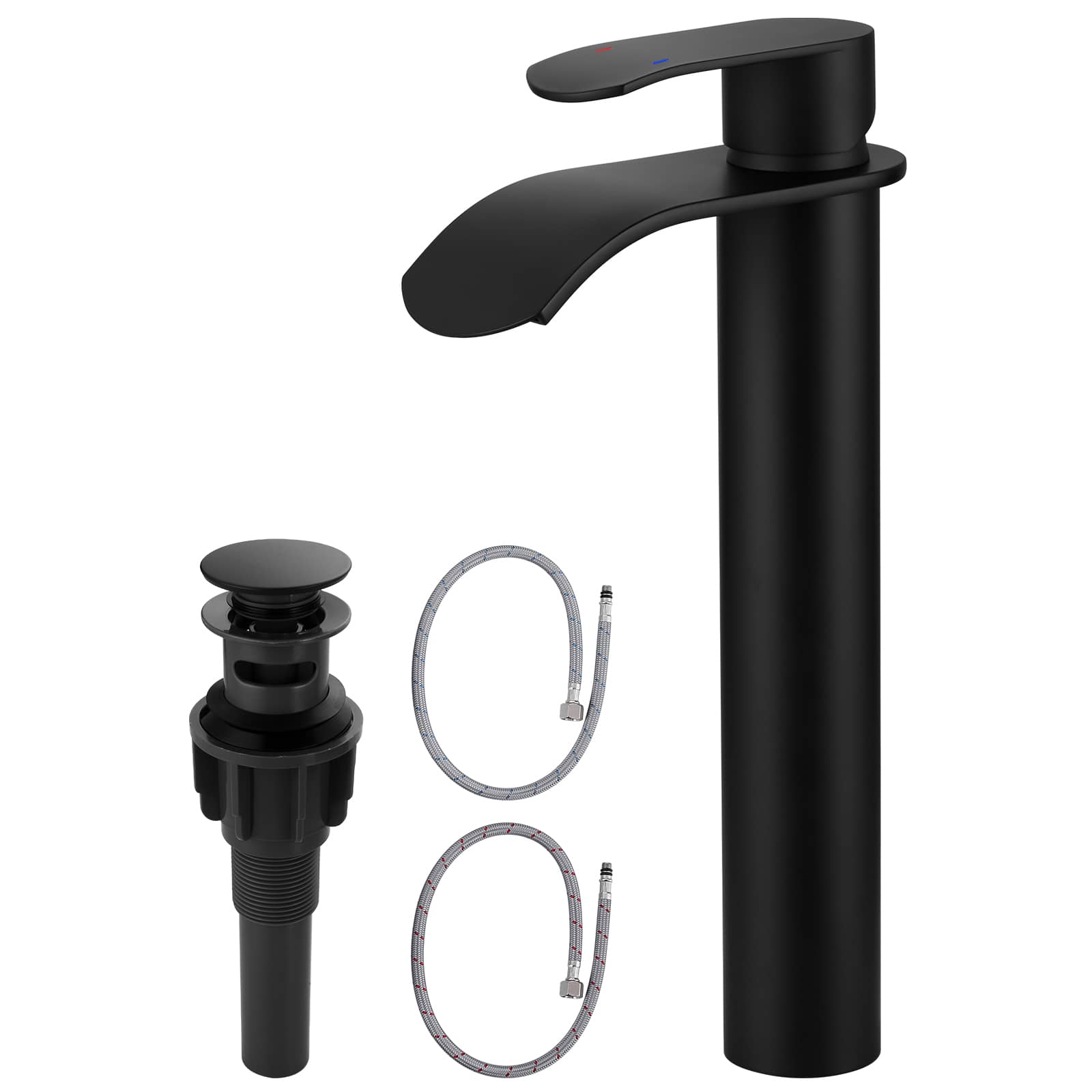 ARCORA Waterfall Single Handle Single Hole Bathroom Faucet with Pop Up Drain Included Supply Lines in Matte Black