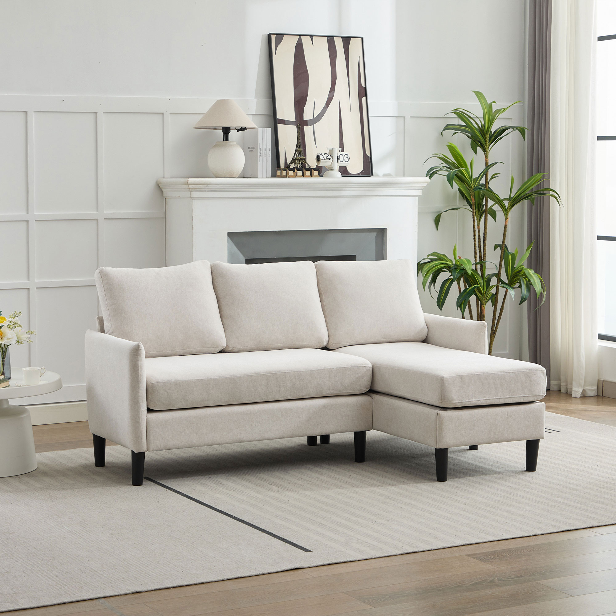 VOUA SAF-MSLD2-BL 73.23-in Casual Beige Microfiber Sectional