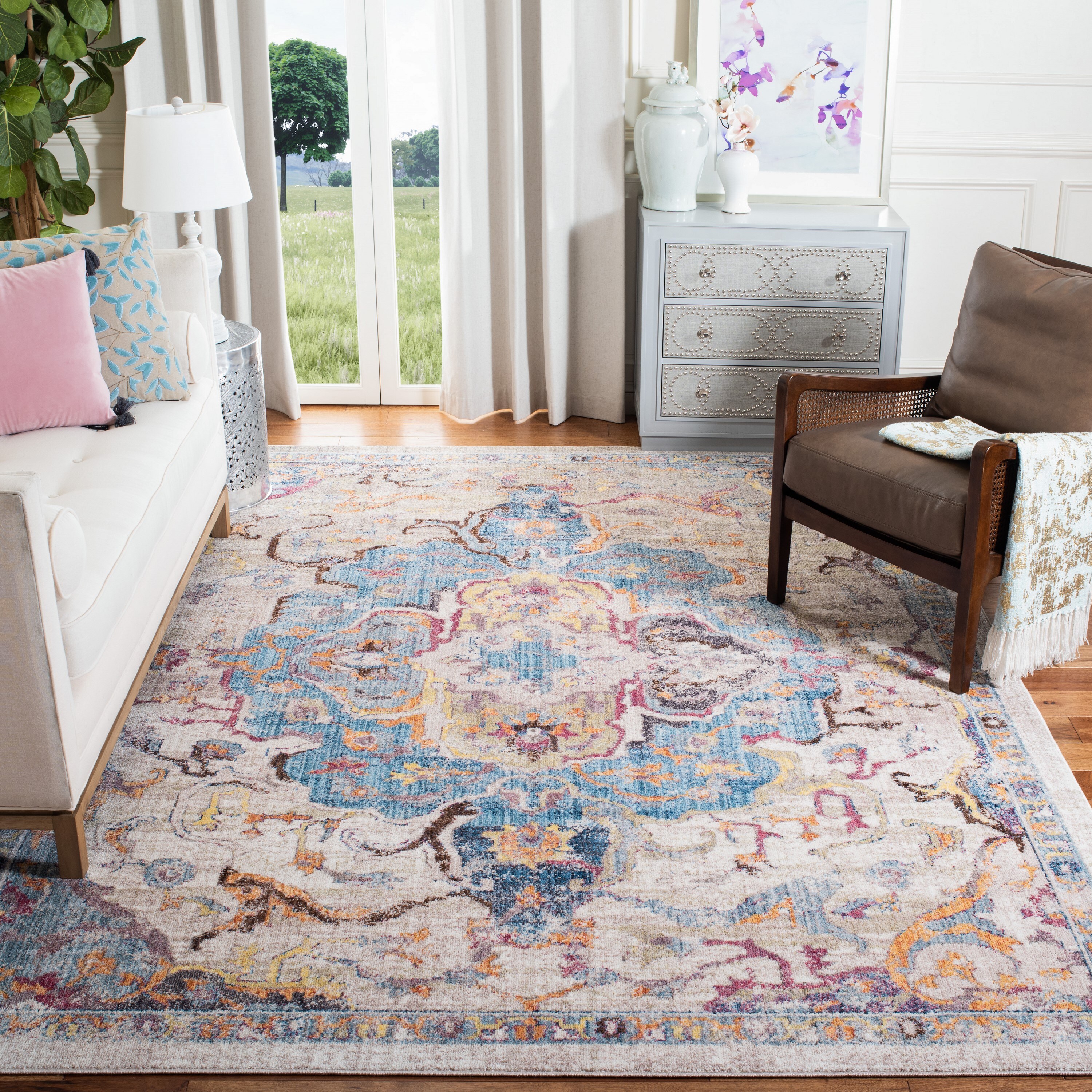 Safavieh BTL350D-8 Bristol Samarkand 8 x 10 (ft) Loomed Polyester Blue/Light Gray Rectangular Indoor Floral/Botanical Vintage Area rug