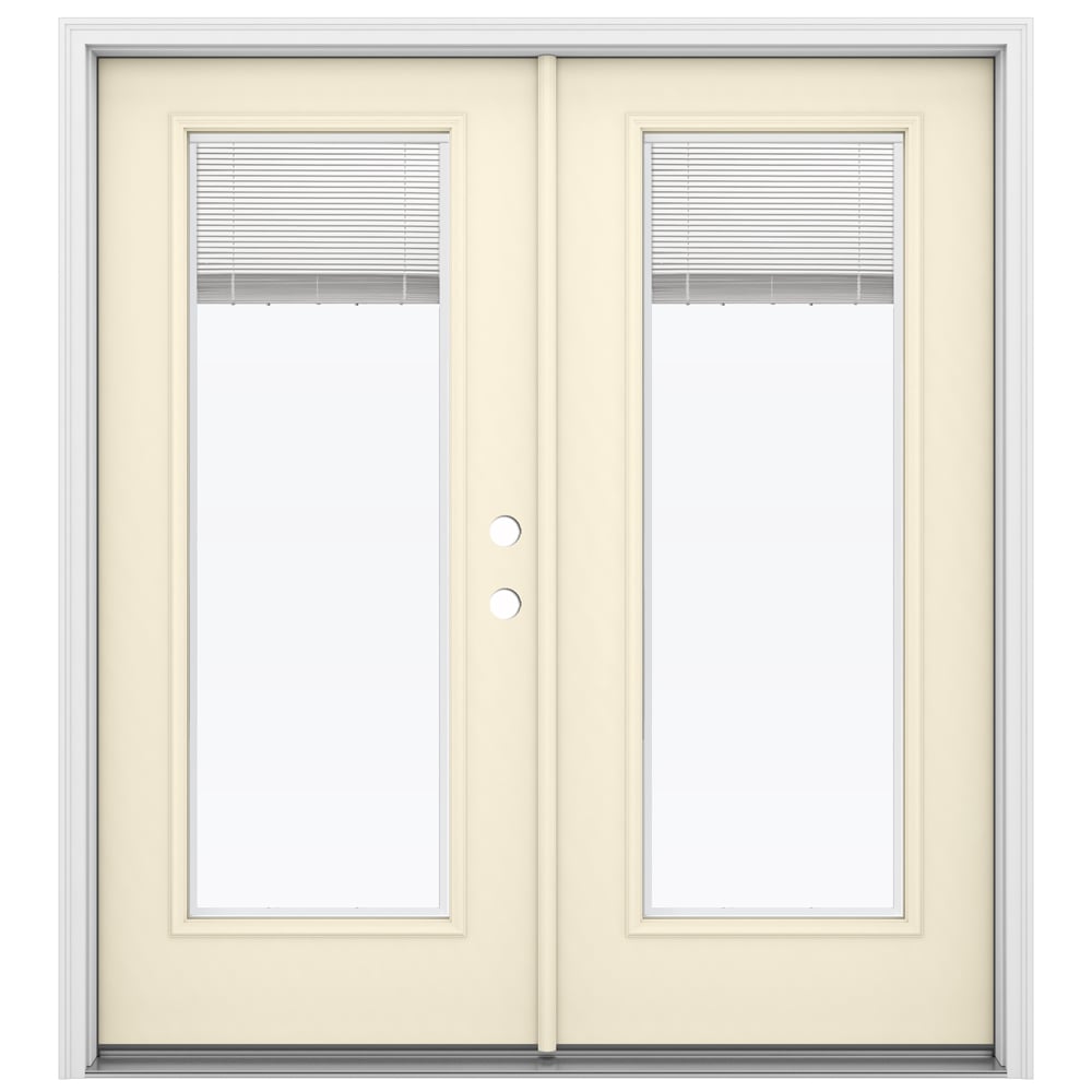 JELD-WEN LOWOLJW205900133 72-in x 80-in x 4-9/16-in Jamb Low-e Blinds Between The Glass Bisque Steel French Left-Hand Inswing Double Patio Door Brickmould Included