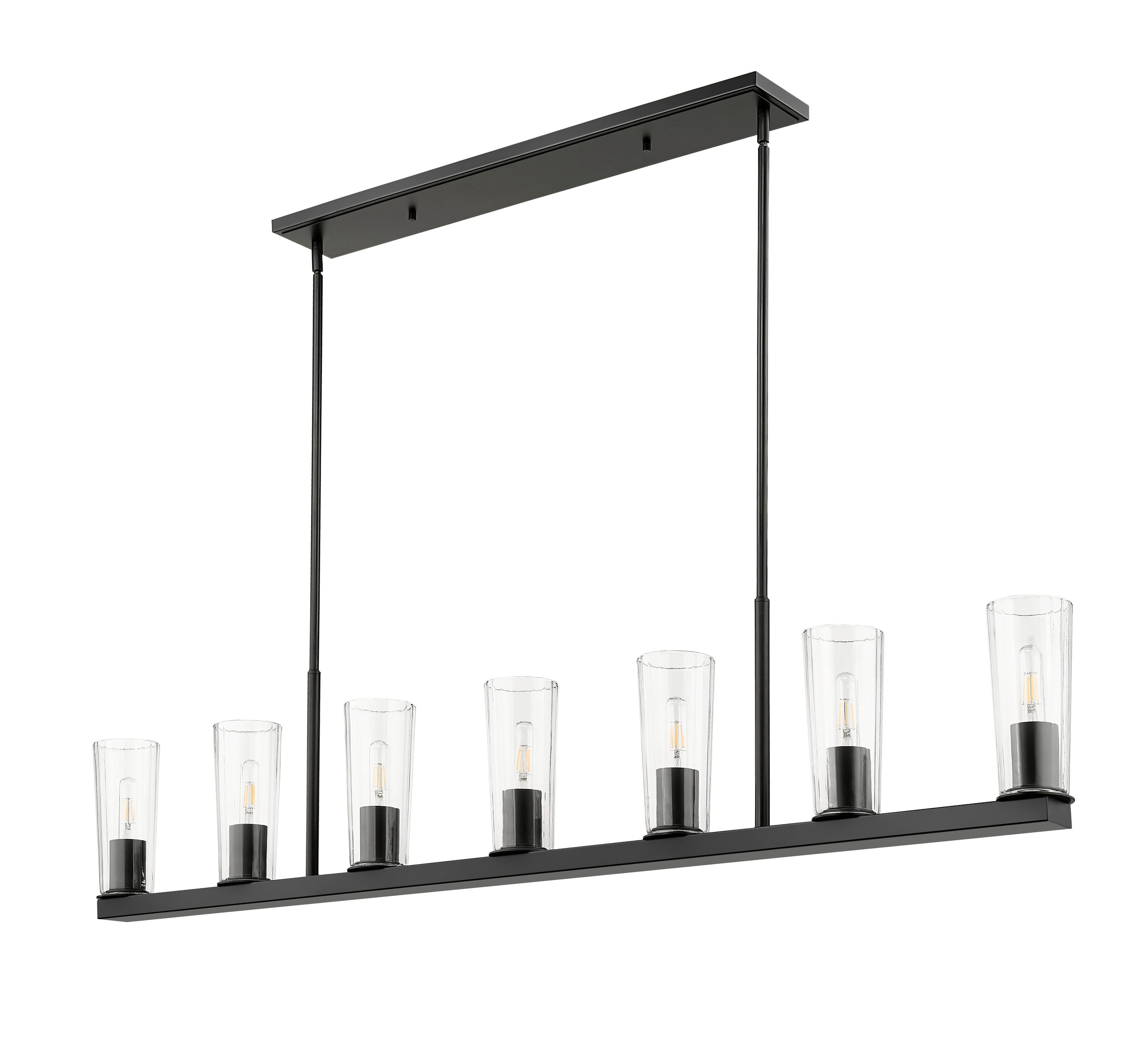 Matte Black 7-Light Linear Chandelier with Tapered Glass Shades