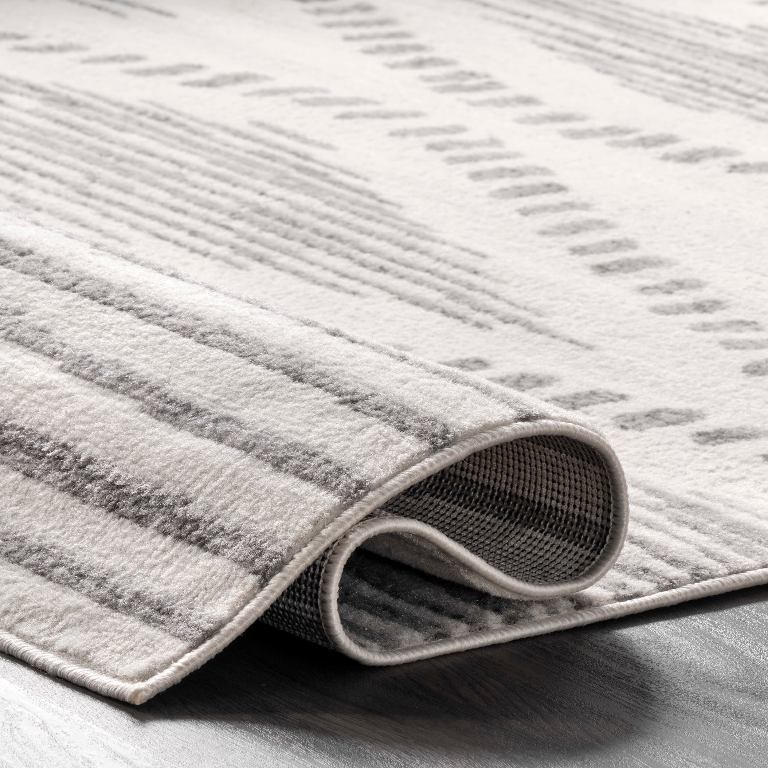 Light Gray Rectangular Striped Synthetic Area Rug