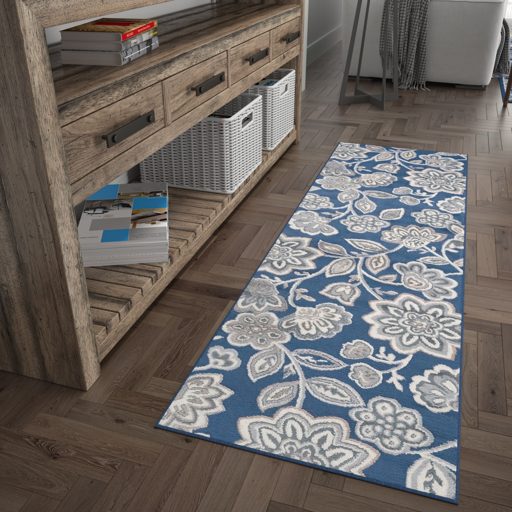 Tayse MDN3407 2X8 Madison 2 x 8 (ft) Loomed Polypropylene Blue Rectangular Indoor Floral/Botanical Oriental Runner rug