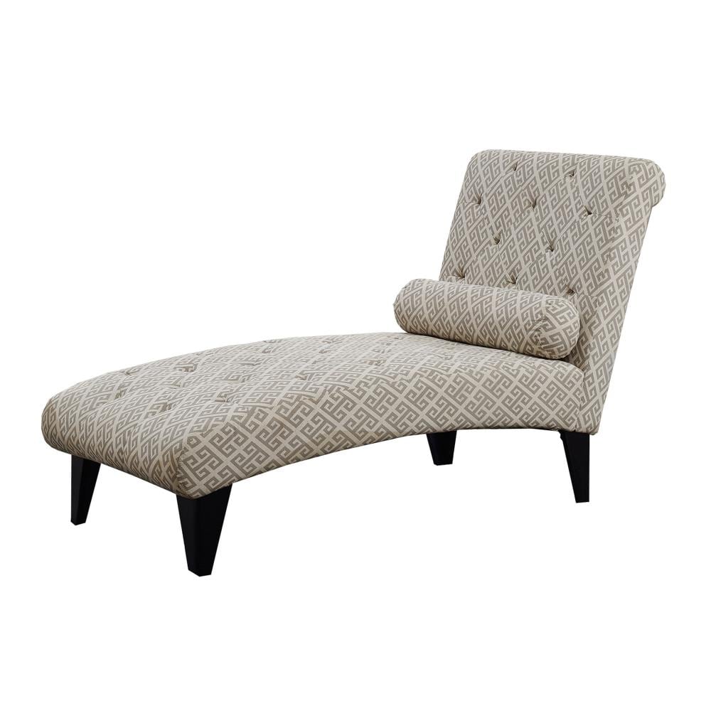 Monarch Specialties I 8036 Midcentury Sandstone/Grey Maze Cotton Chaise Lounge