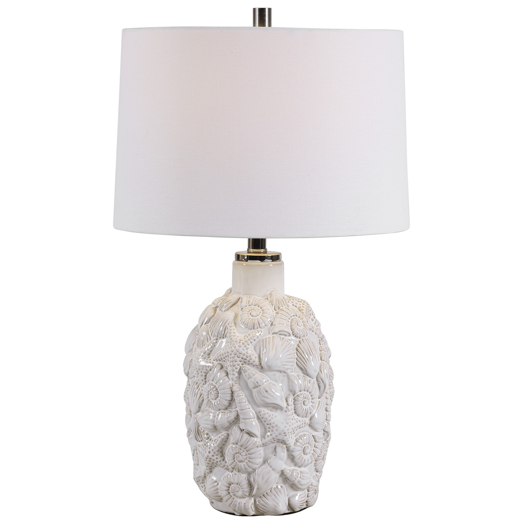 Benzara BM239397 26-in White LED 3-way Table Lamp with Fabric Shade