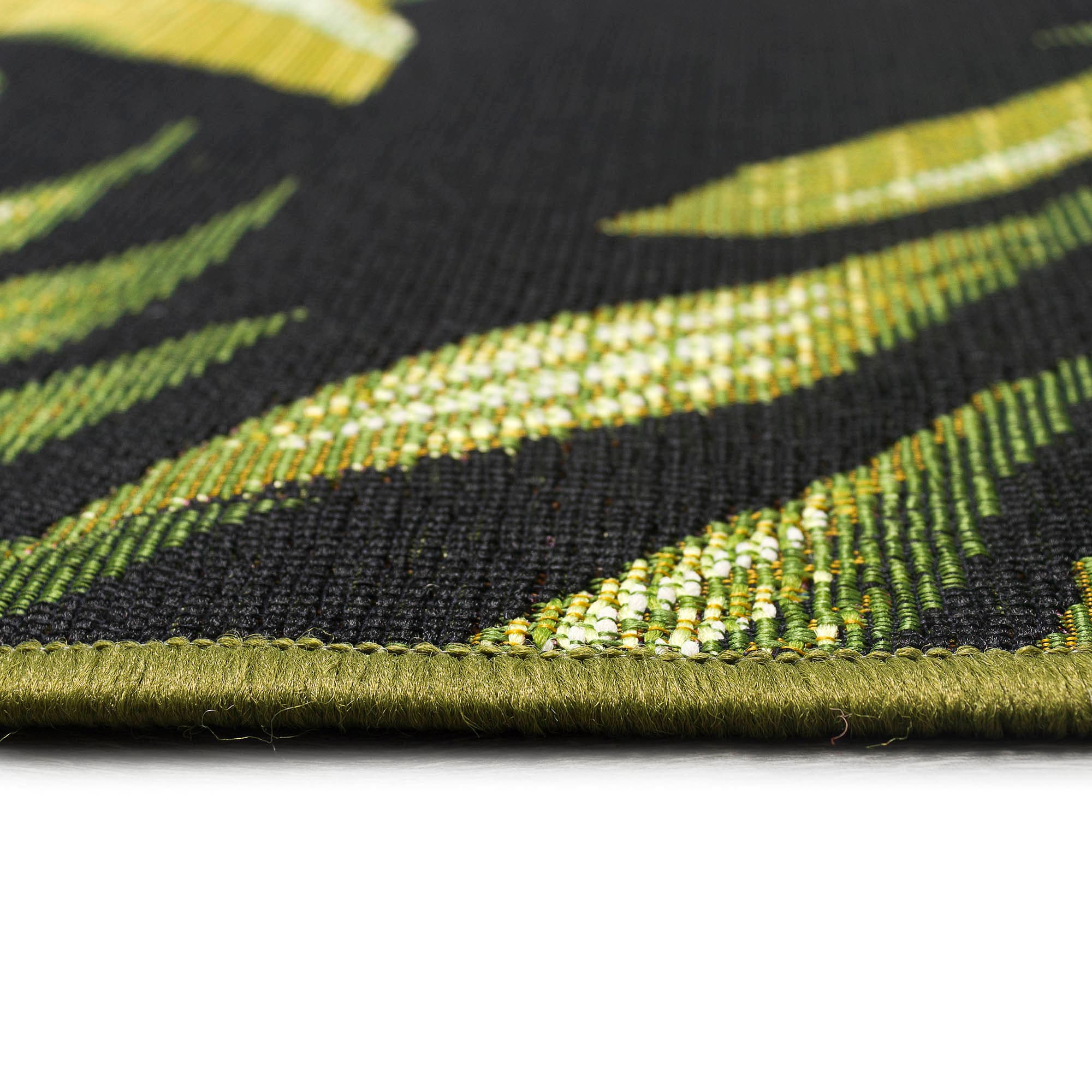 Black and Green Tropical Leopard Print Indoor/Outdoor Rug