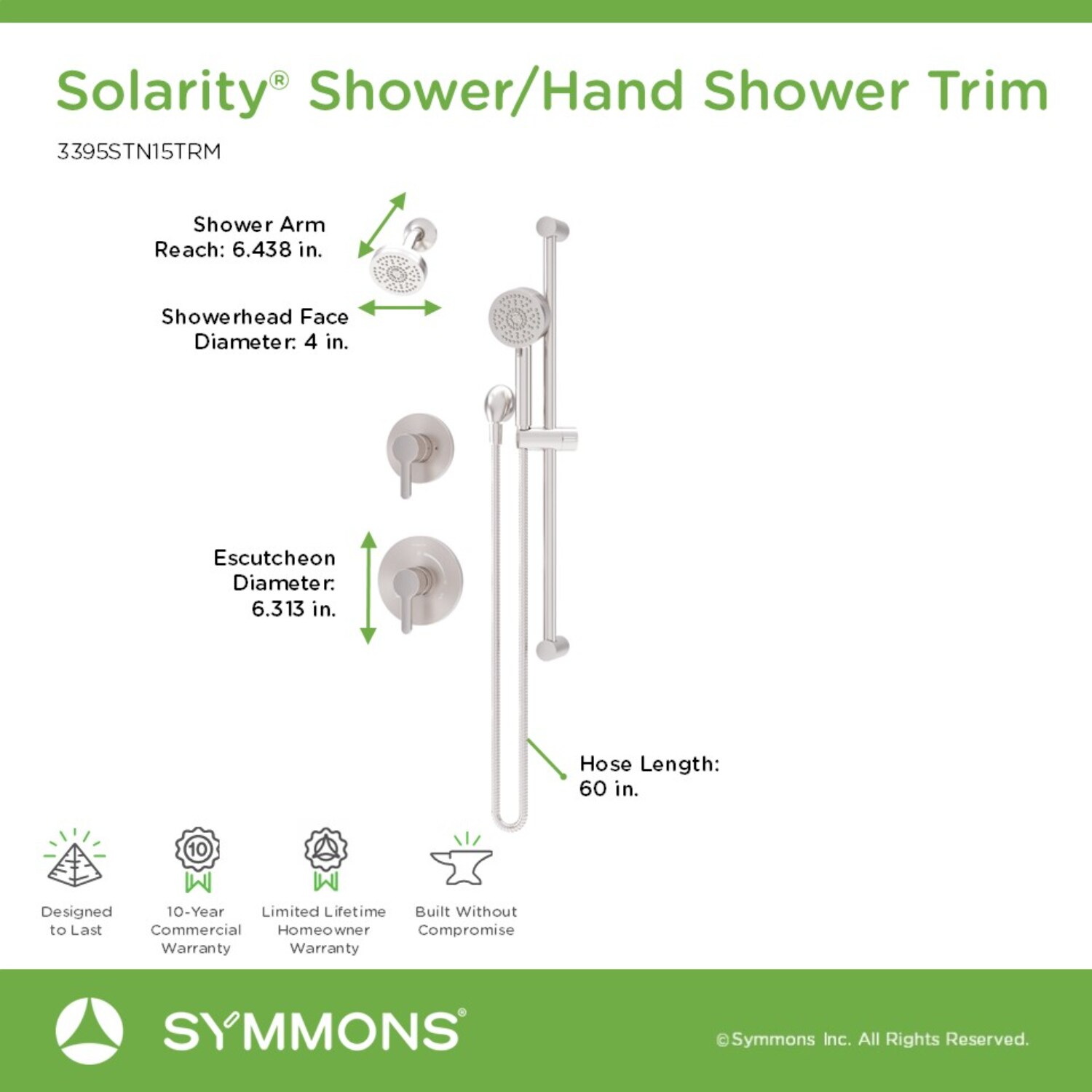 Symmons 3395STN15TRM Showerhead-Bar-Panels - View #2