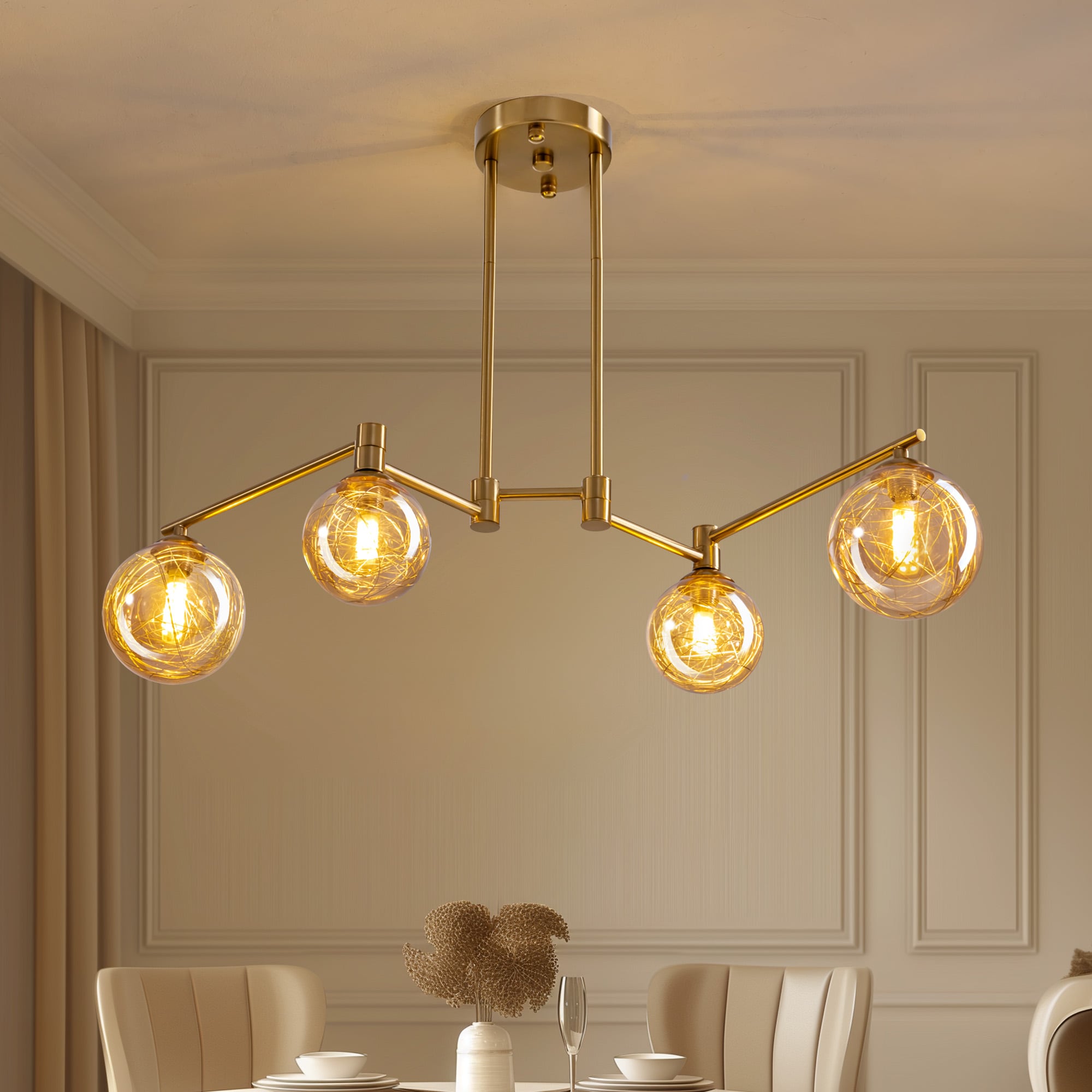 Antoine DCL005 Modern Linear 4 -Light 4.7-in Polished Gold Flush Mount Light