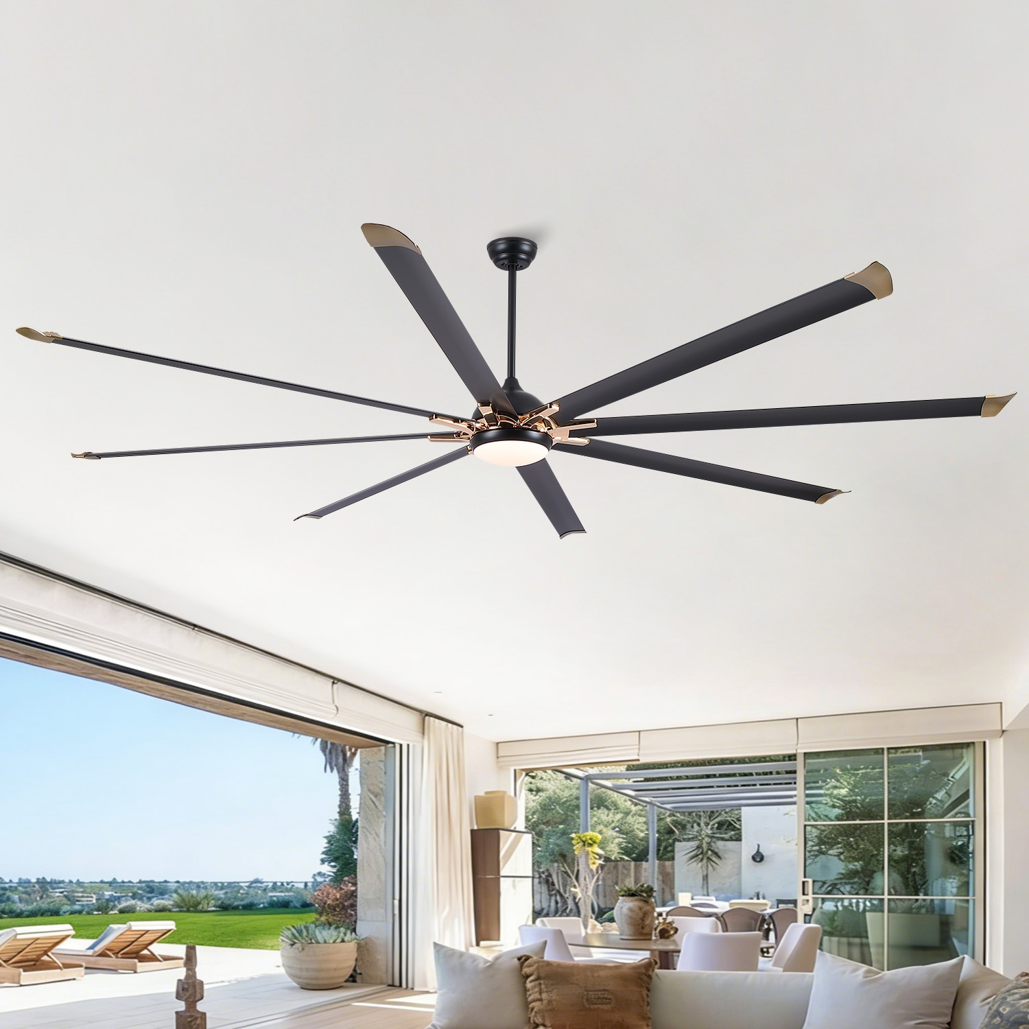 Kviflon  100 in Industrial Ceiling Fan with Light Large Indoor Outdoor Quiet DC Motor 6 Speed Reversible Airflow Dimmable LED Remote Control Commercial Residential Warehouse Barn