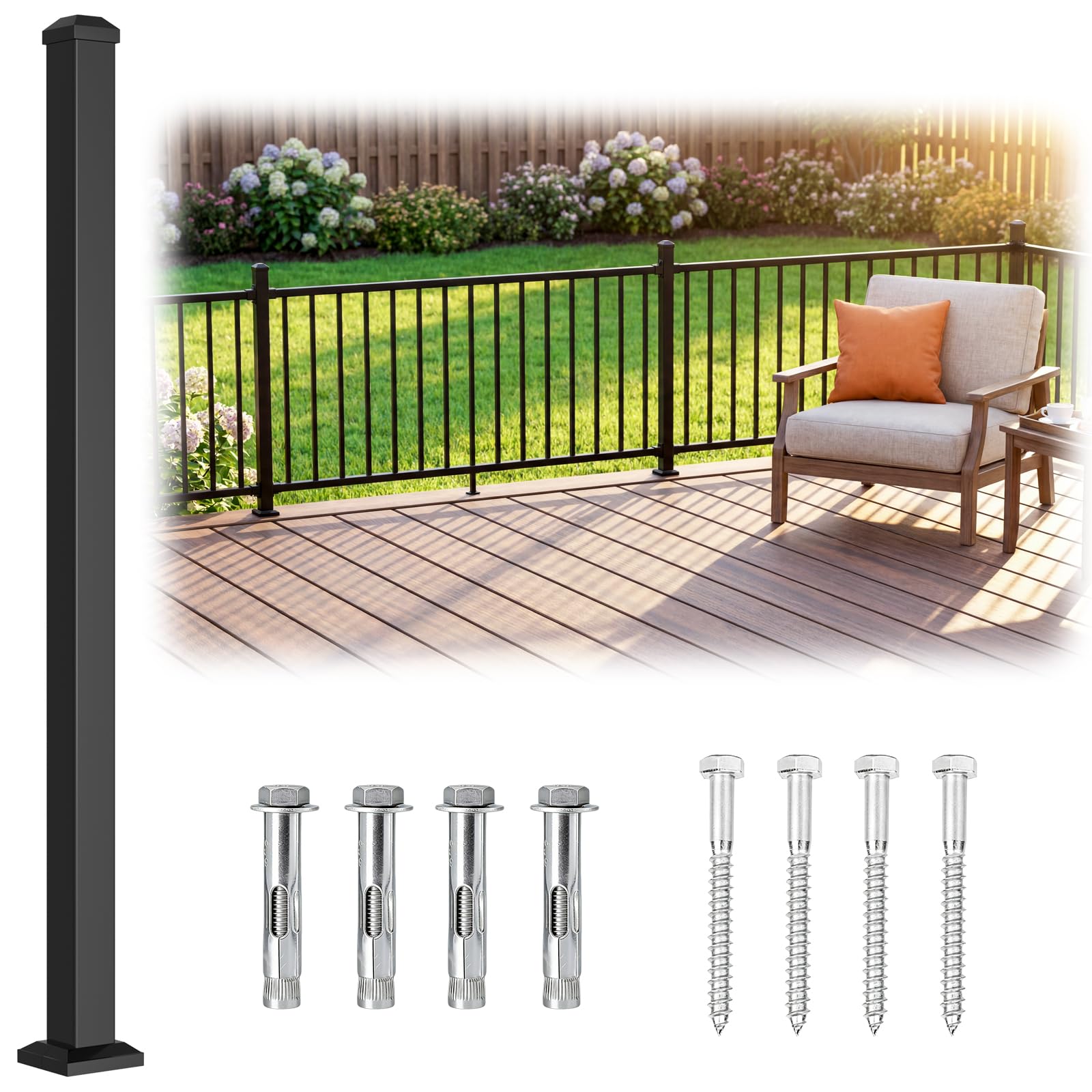 Misopily  2 x 2 x 39 Modular Aluminum Deck Post with Textured Black Finish for Porch Stair Railing Systems durable home and