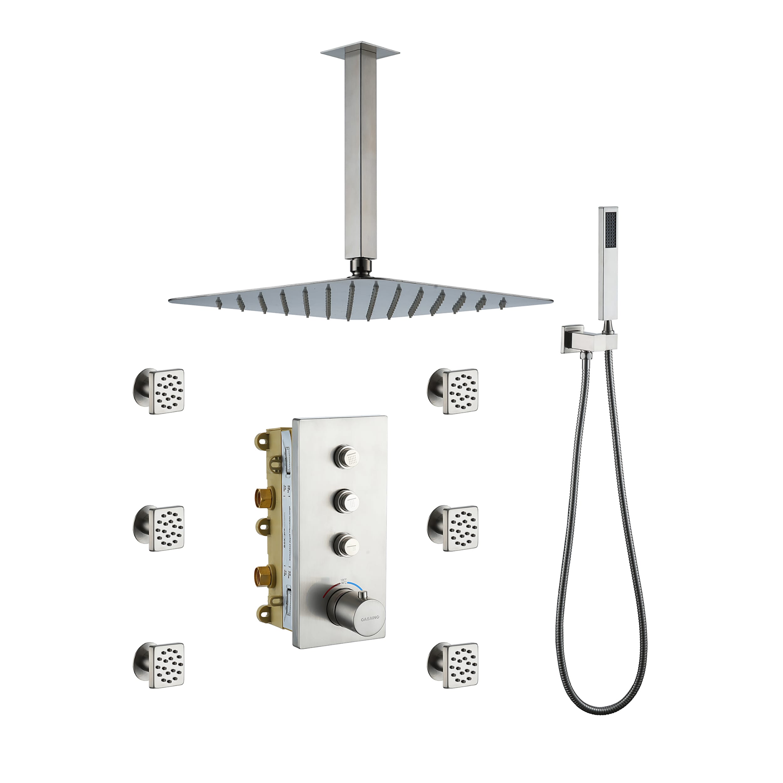 CASAINC CA-102009BV-4 Brushed Nickel 12-in Built-In Shower Faucet System with 3-way Diverter ( Thermostatic Valve Included )