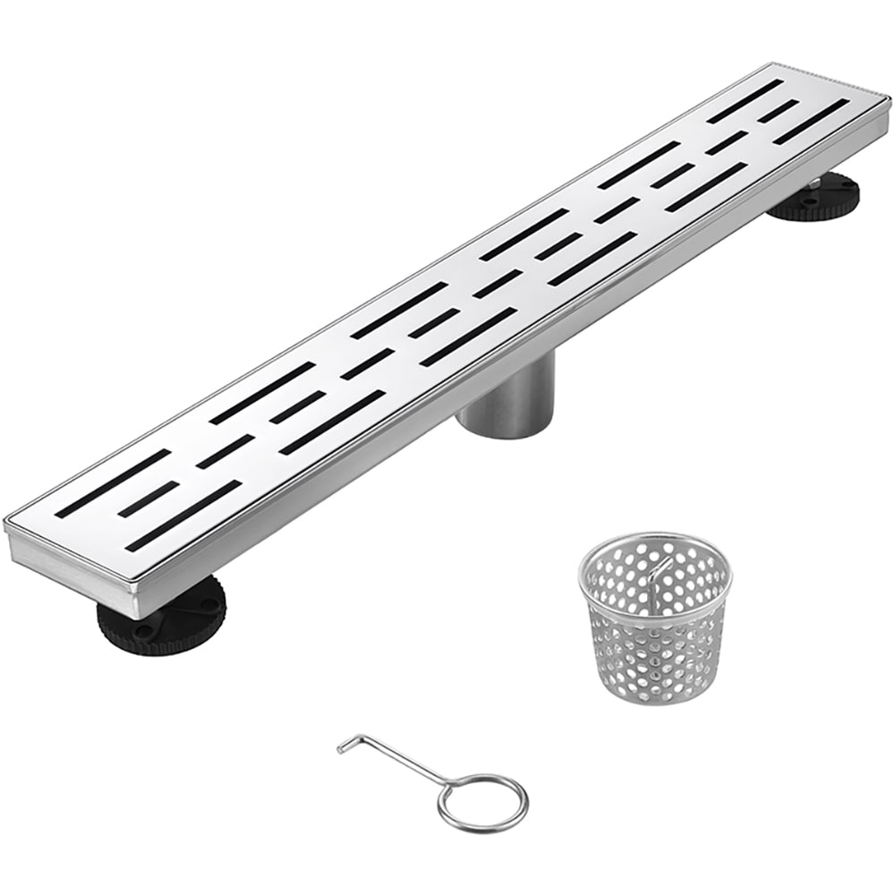 ELEGANTE DRAIN COLLECTION KD01A101-48 48 in. Slotted Hole Pattern Cover Stainless Steel Rectangle Stainless Steel Shower Drain