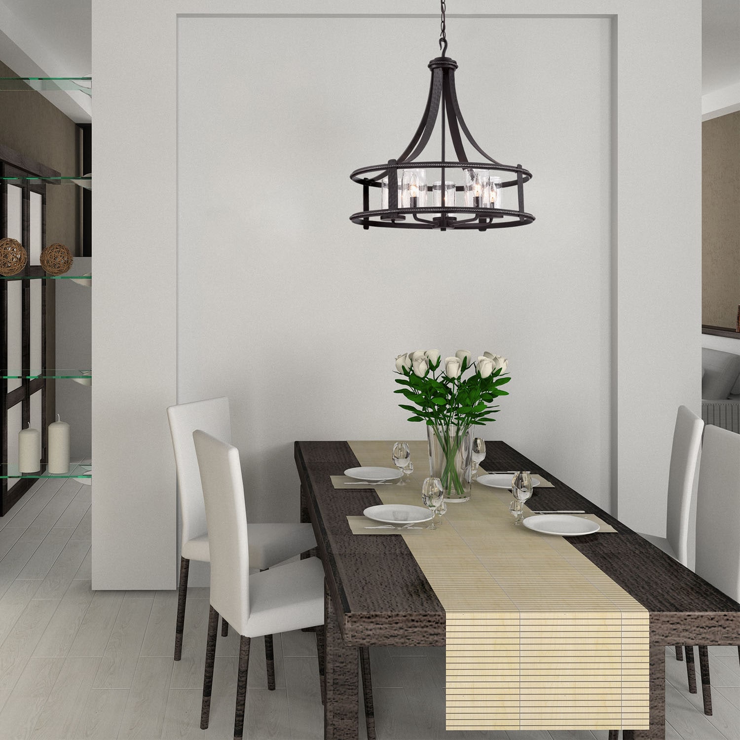 Traditional Black Drum 24" Plug-in Chandelier with Clear Seedy Glass
