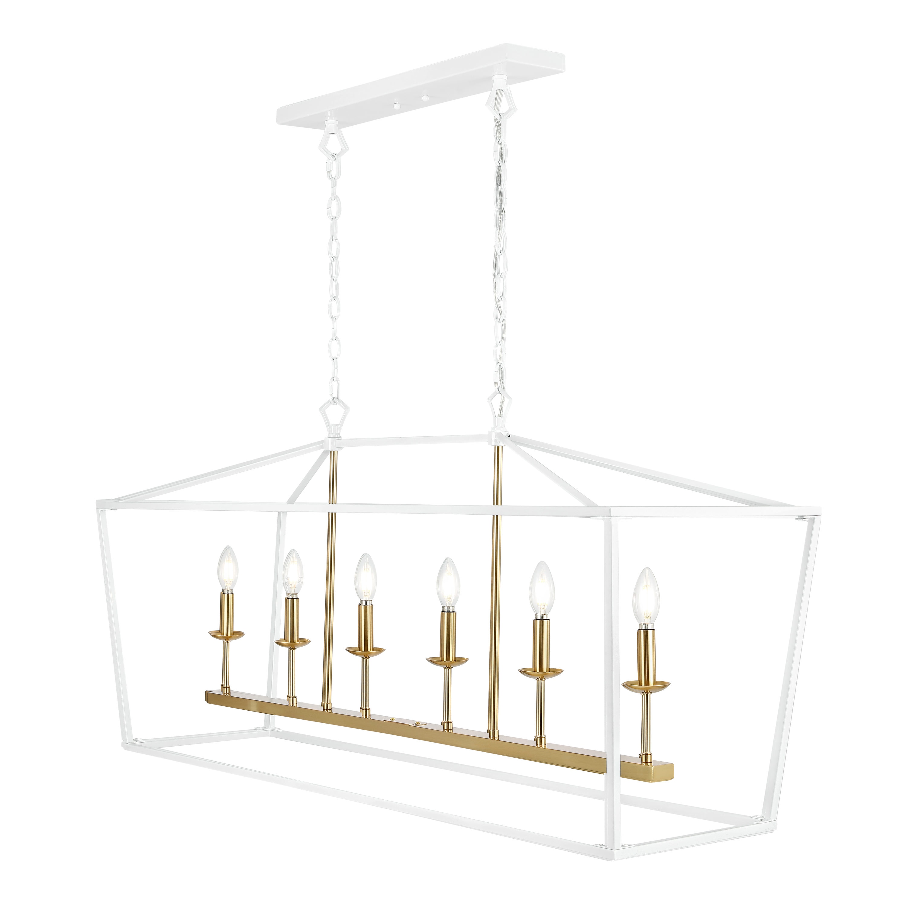 Pagoda 49" Satin White Iron Candle-Style Linear Chandelier