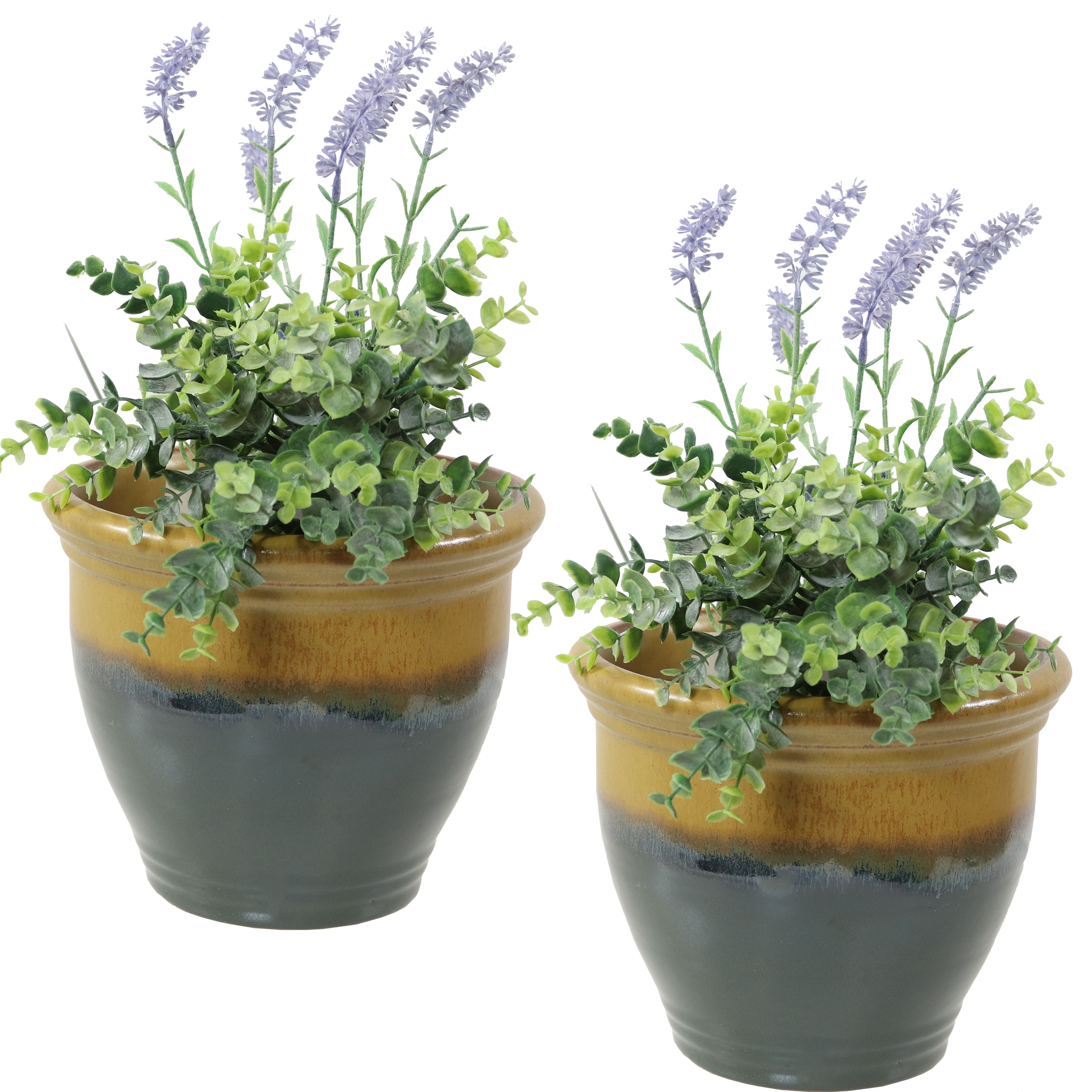 Sunnydaze Decor AP-046 2 -Pack Round 5.0-in W Small Green Ceramic Indoor/Outdoor Planter with Drainage Holes