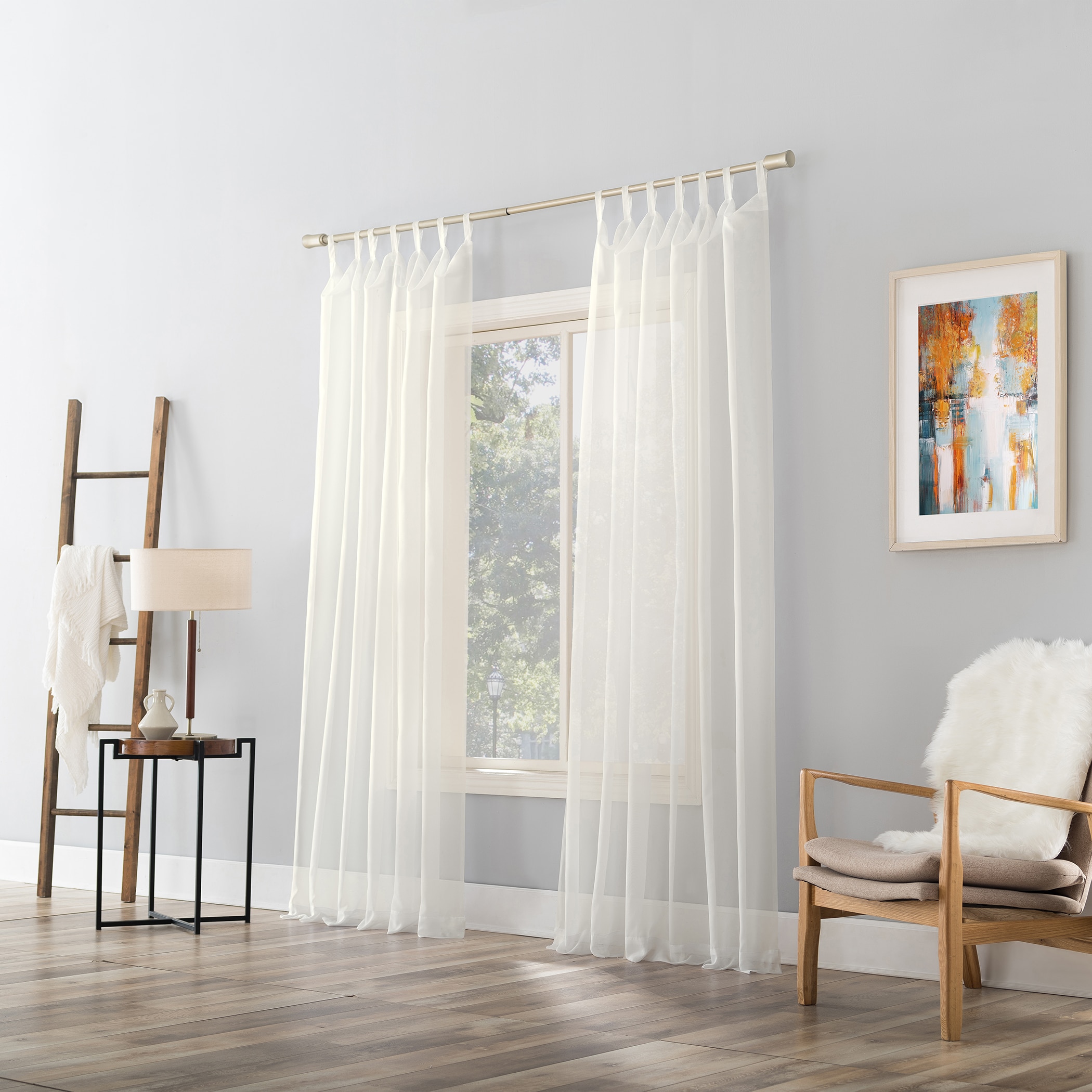 Eggshell Sheer Tab Top Polyester Curtain Panel, 95 x 59 Inches