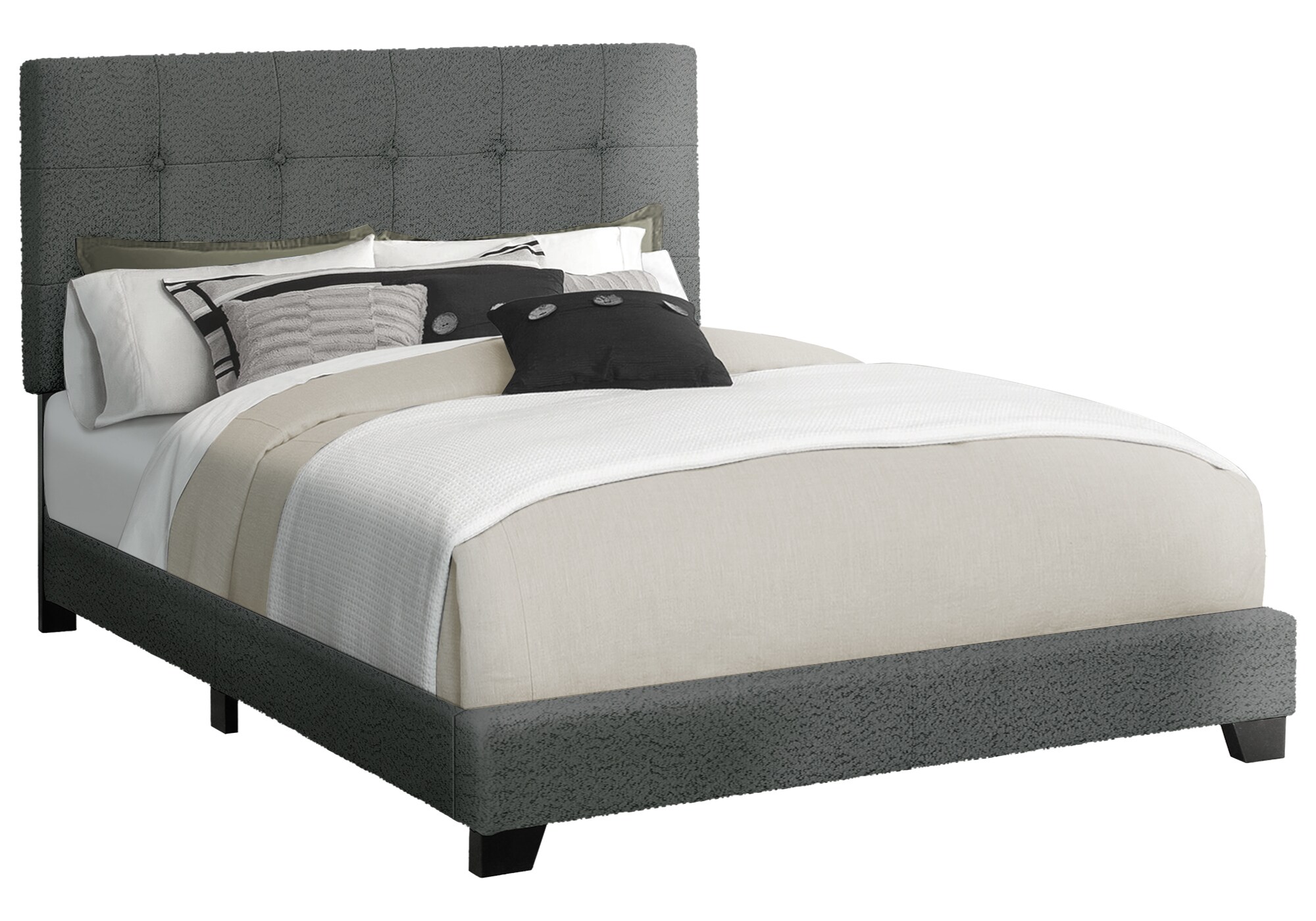 Blisstyle Bed Bedroom Frame Only Queen Size Upholstered Dark Grey ...