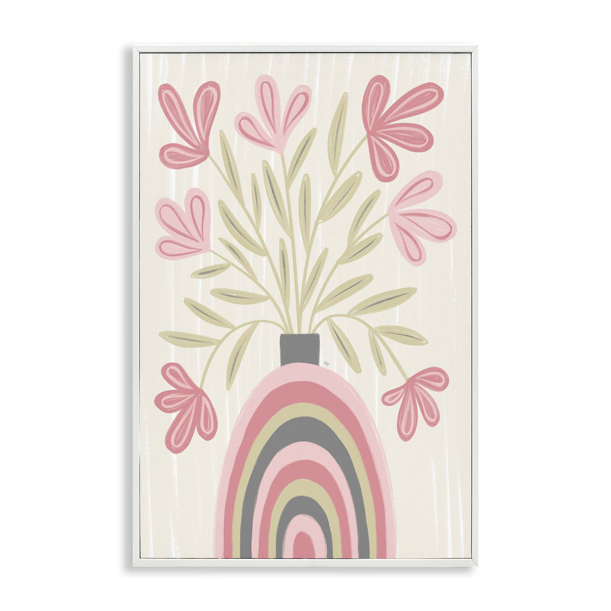Stupell Industries BS-649-WFR-16X24 Pastel Arched Flower Vase White Framed Giclee Art By Martina Pavlova 16 x 24