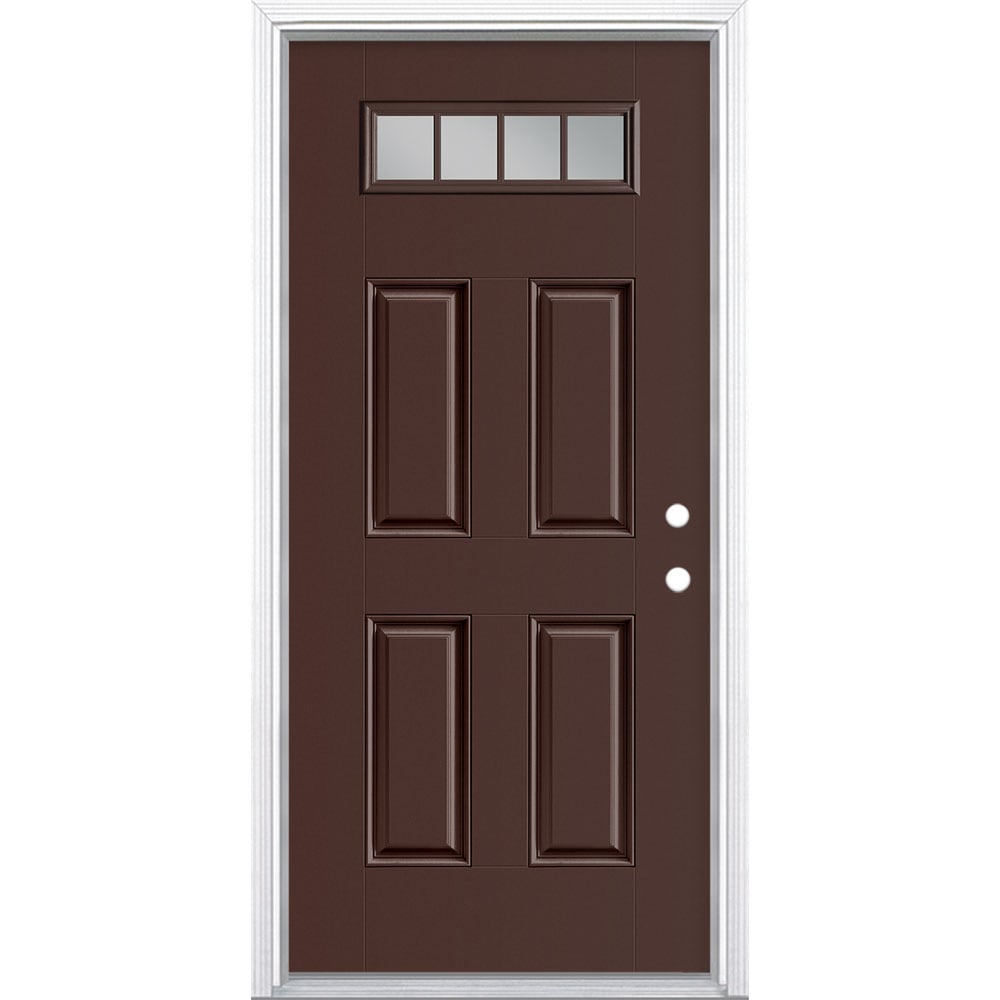 Masonite 898029 36-in x 80-in x 4-9/16-in Fiberglass 1/4 lite Left-hand inswing Chocolate Painted Prehung Front Door with Brickmould Insulating core