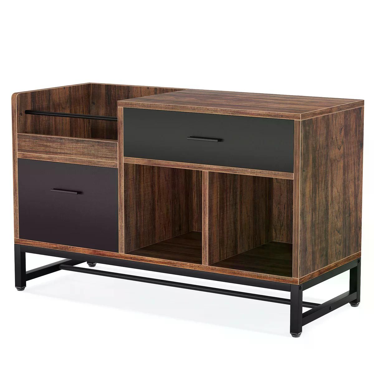 Maocao Hoom - Rustic Lateral Filing Cabinet with 2 Drawers Black + Brown 39.37-in File Cabinet
