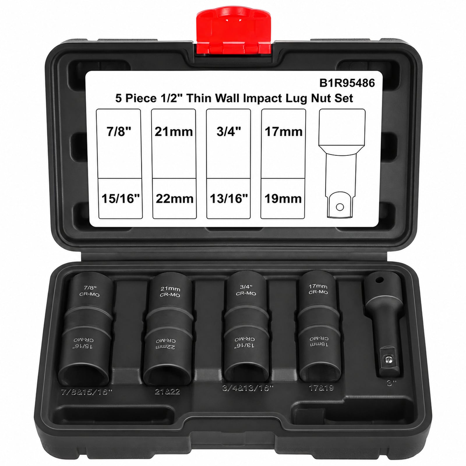 Linder Group Inc Lug Nut Socket Set Half Inch Drive Non Marring Impact Flip Socket Set Metric 17 19 21 22 mm SAE 34 1316 78 1516 Inch Thin Wall Wheel Protector 4