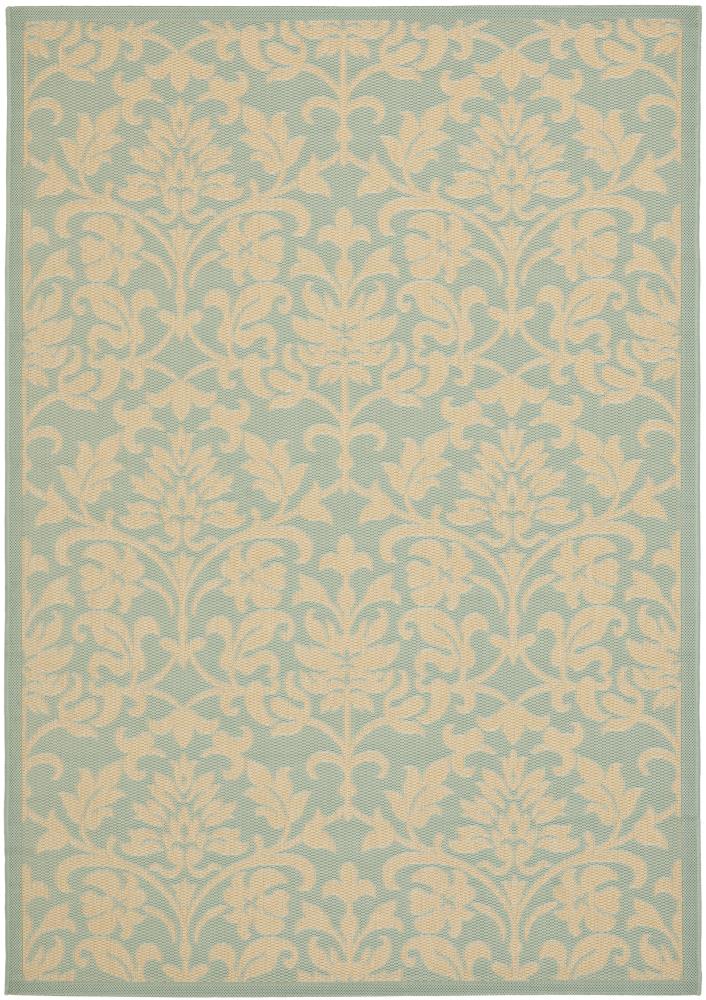 Safavieh CY6132-25-6 Courtyard 7 x 10 (ft) Loomed Polypropylene Aqua/Cream Rectangular Indoor/Outdoor Floral/Botanical Coastal Area rug