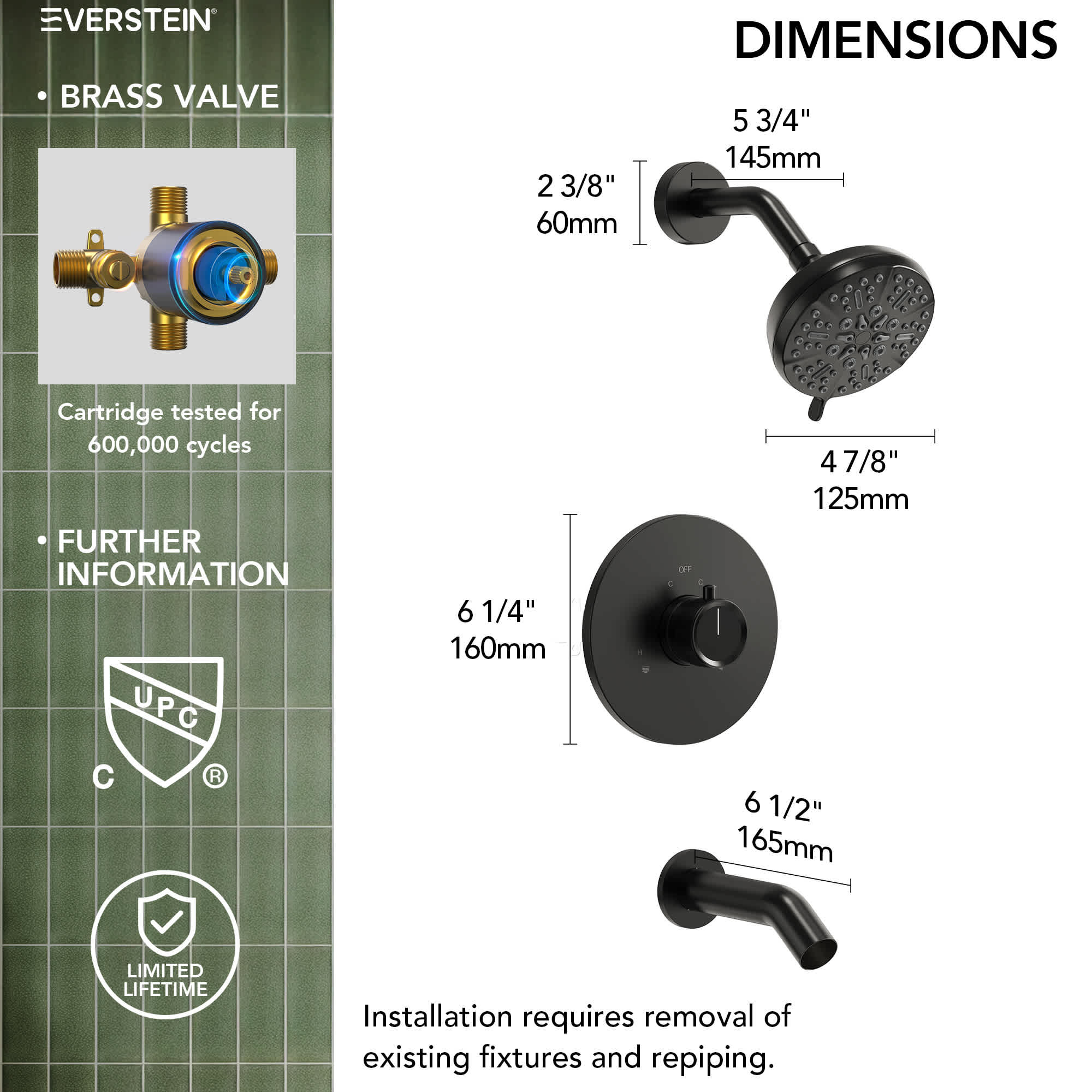 EVERSTEIN SFS-1102-BK Showerhead-Bar-Panels - View #9