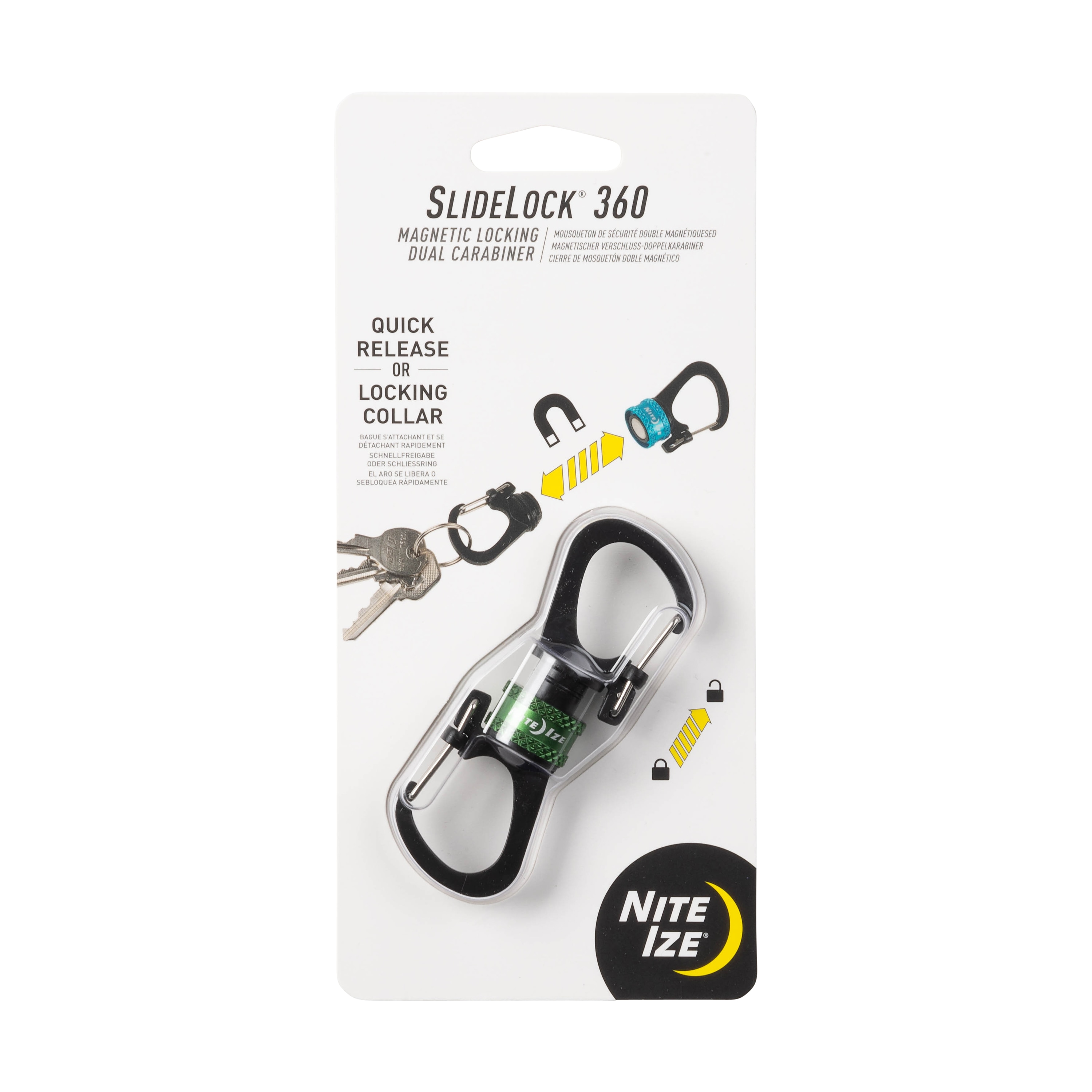 Nite Ize SlideLock 360 Magnetic Locking Dual Carabiner - Olive, Stainless  Steel Key Control Accessory