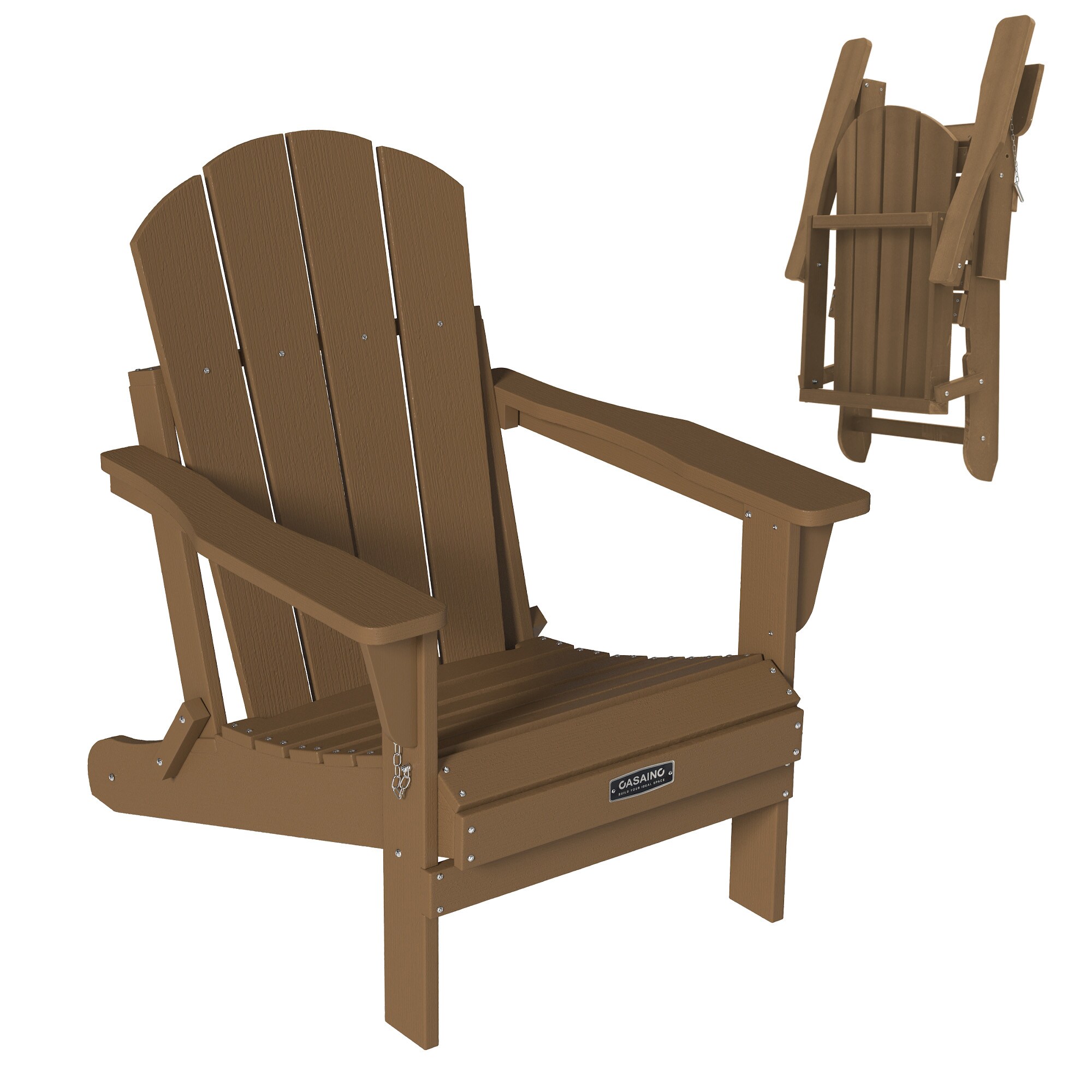 CASAINC CA8102ZS Adirondack Chair Brown Polyethylene Frame Stationary Adirondack Chair with Slat Seat