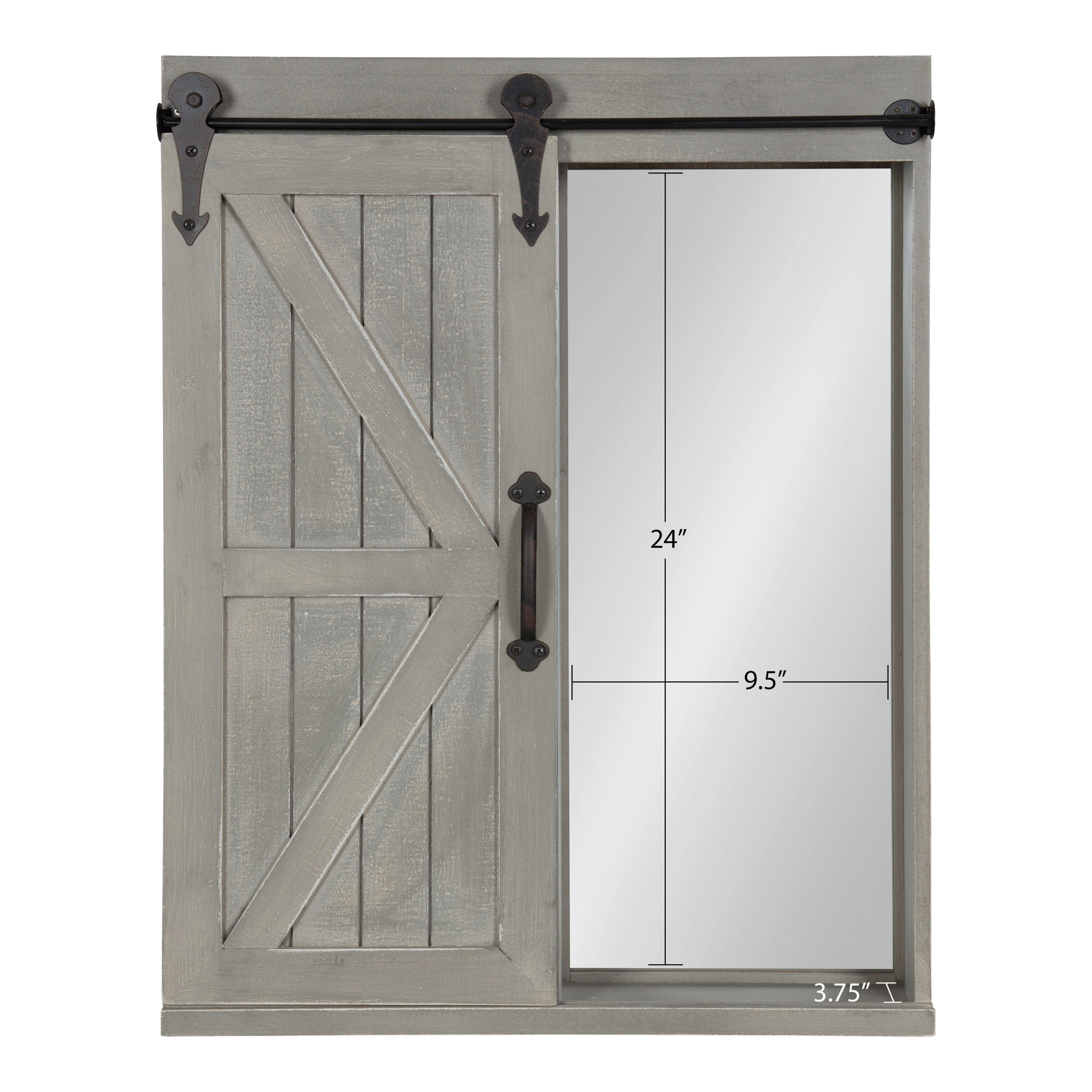Rustic Gray Farmhouse Vanity Mirror Cabinet with Sliding Barn Door