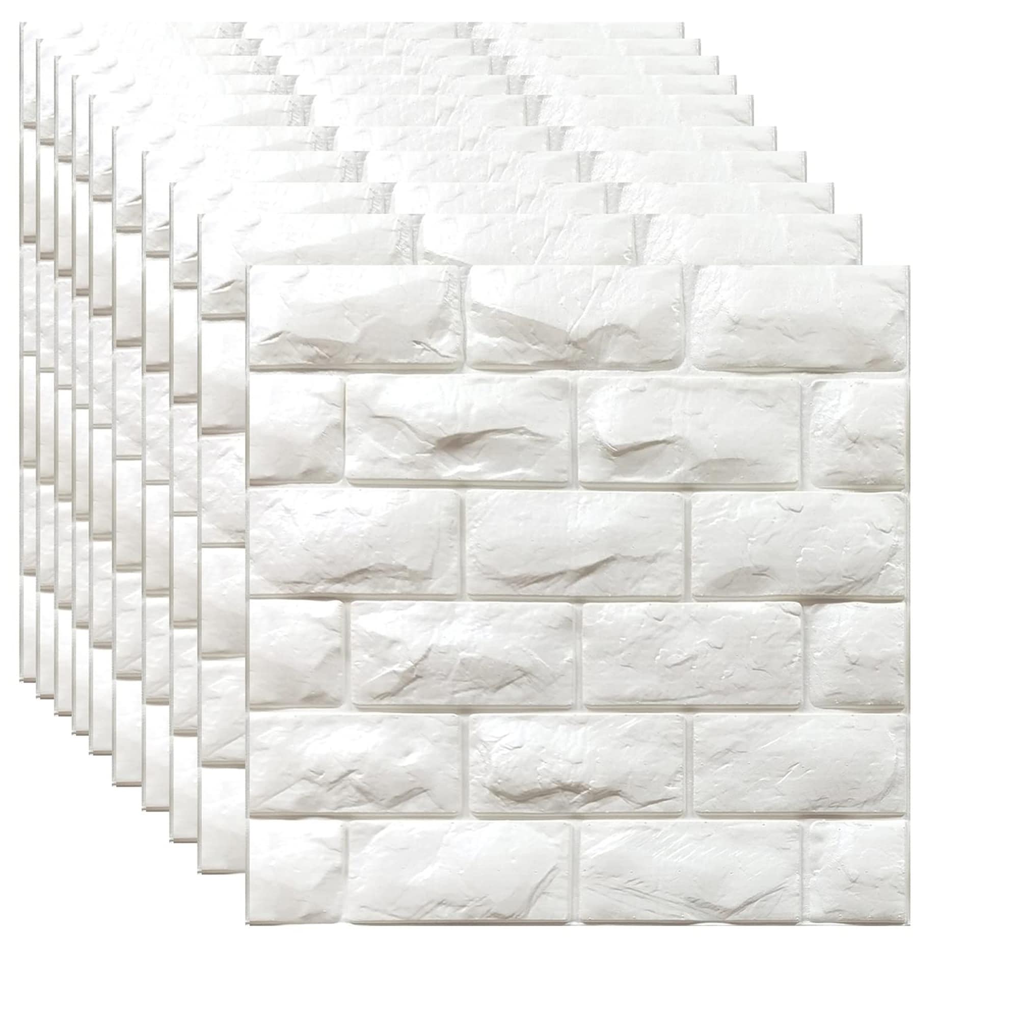 Angel Sar 11 Pcs 10.65 Sq Ft 3D Wall Panels Peel and Stick White Foam Brick Faux Stone Self Adhesive Wallpaper for Bedroom