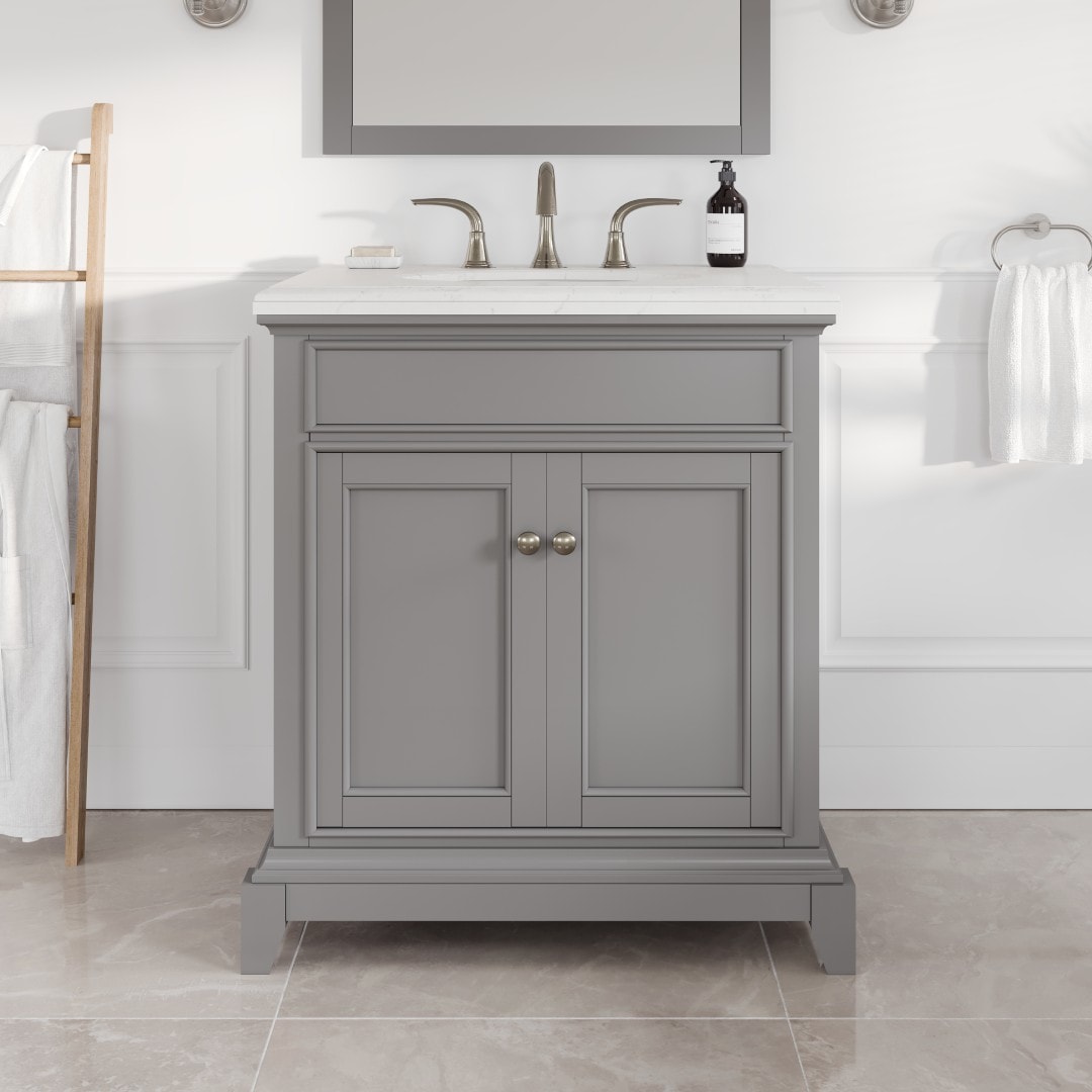 Eviva EVVN709-30GR Elite Stamford 30-in Gray Undermount Single sink Bathroom Vanity with White Quartz Top