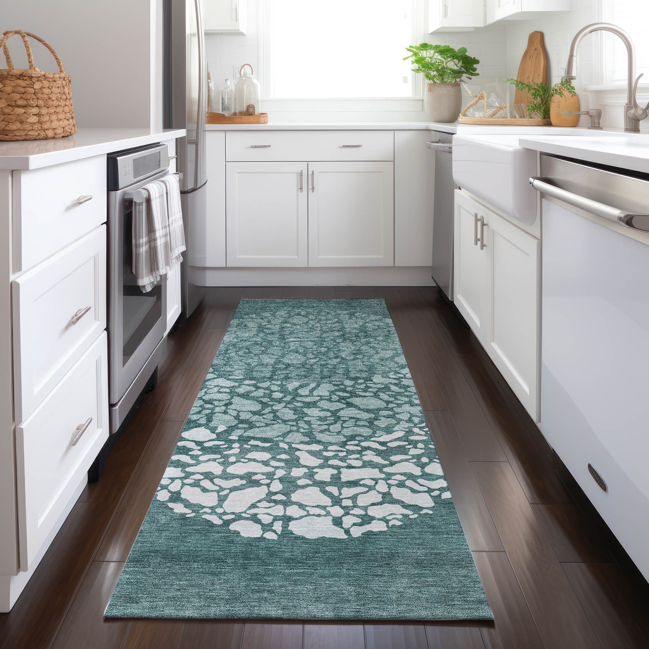 Addison Rugs ACN643TE2X8 Chantille ACN643TE 2 x 7 (ft) Polyester Teal Rectangular Indoor/Outdoor Geometric Machine washable Runner rug