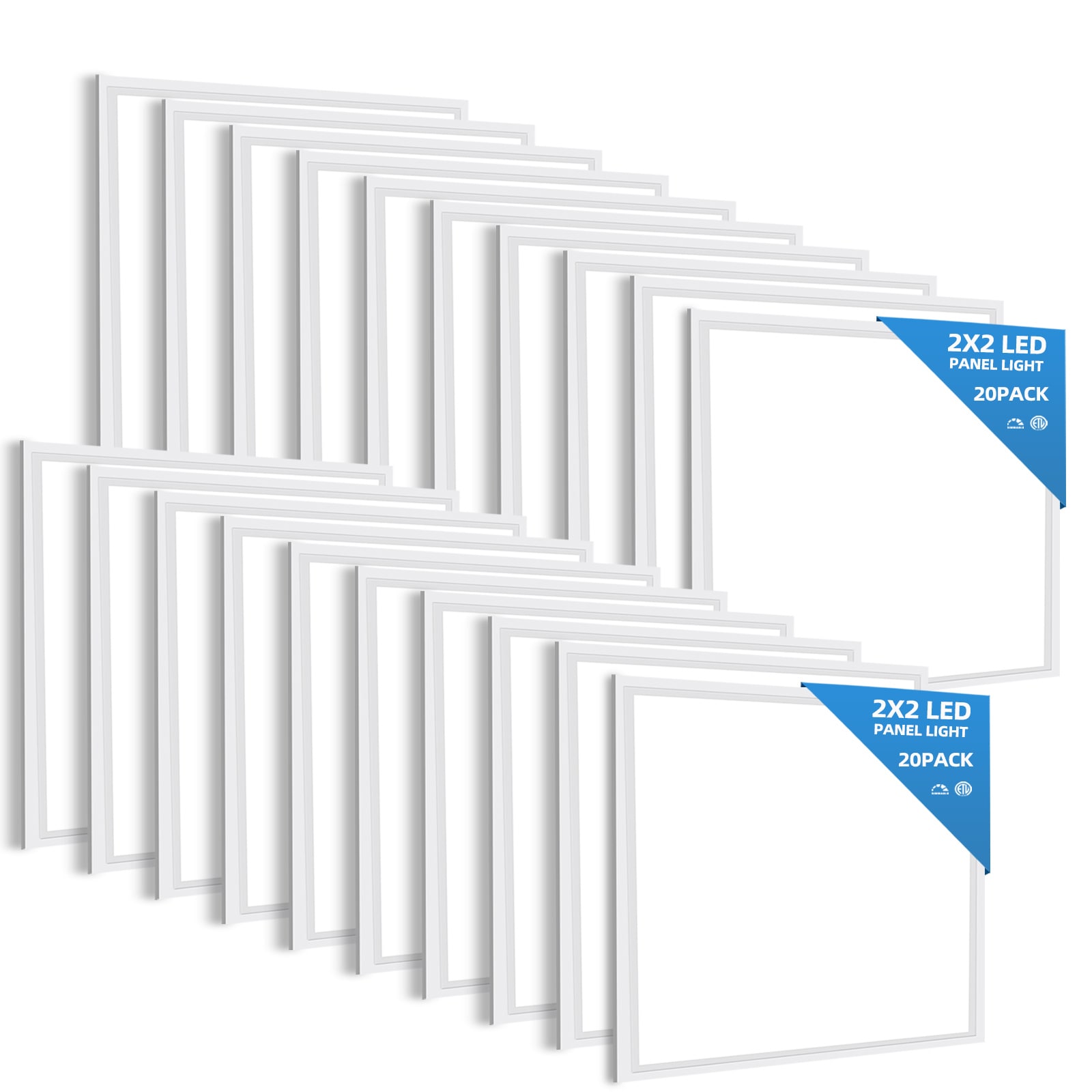 Bieuoram 20-Pack 2-ft x 2-ft LED Flat Panel Light 5800LM 5000K for Drop Ceiling Commercial Troffer Replacement Lighting Fixture 0-10V Dimmable Dustproof ETL