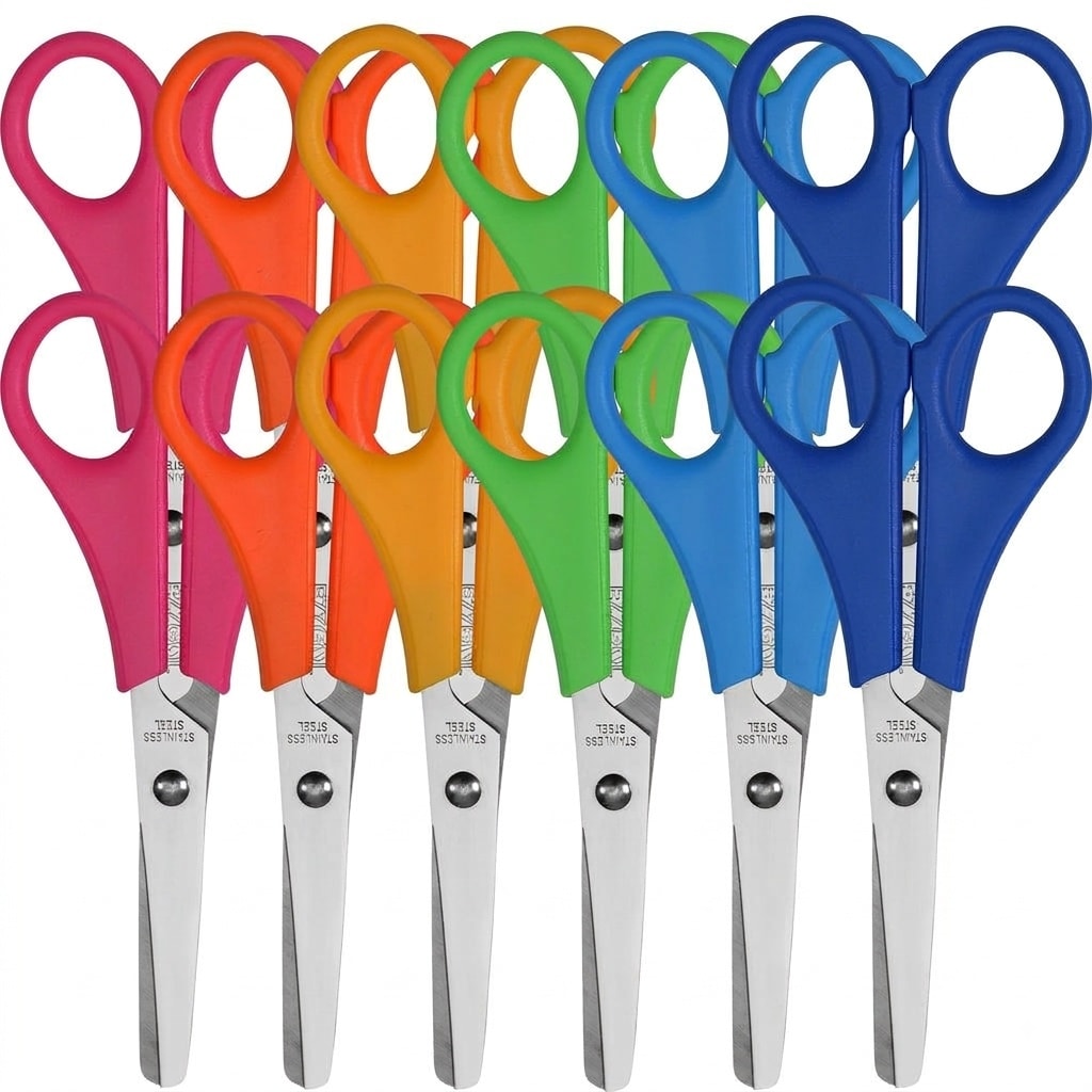 Linder Group Inc Kids Safety Scissors Bulk 12 pack 5 inch Blunt Tip Stainless Steel Classroom Craft Cutting Paper Construction Cards Assorted Colors Comfortable #L3NE3CRQ