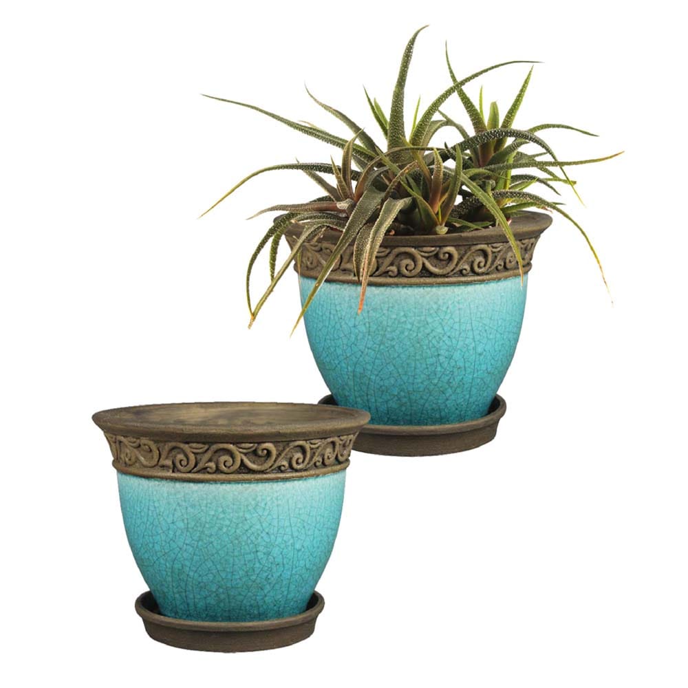 Southern Patio CRM-030720P2 2 -Pack Round 7.87-in W x 6.5-in H x Blue Ceramic Contemporary/Modern Indoor Planter