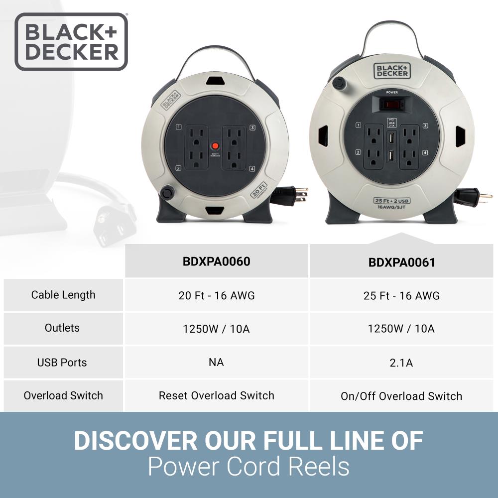 BLACK+DECKER Black + Decker Cord Reel 25-ft 16 / 3-Prong Indoor/Outdoor Sjt  Light Duty General Extension Cord