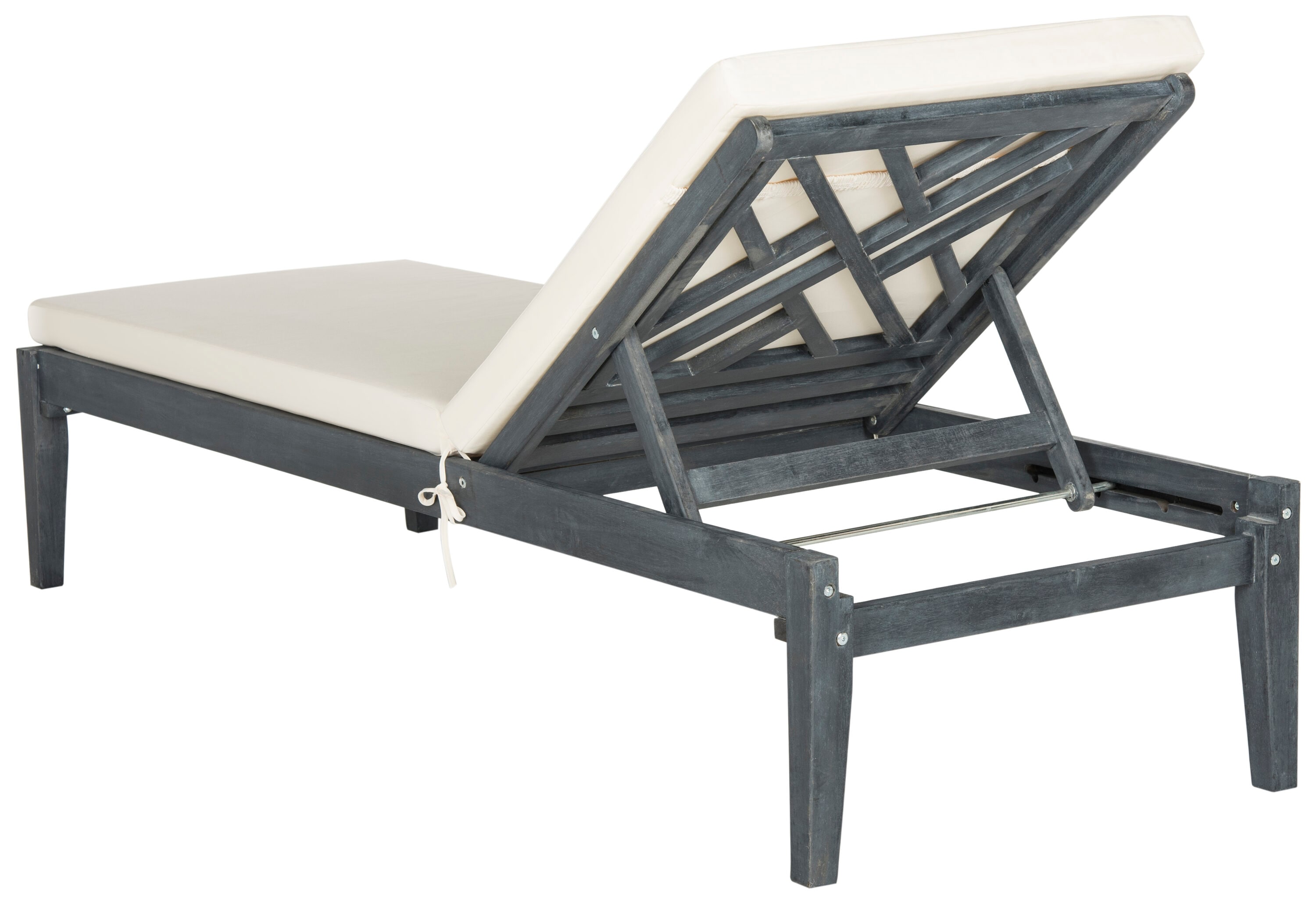Safavieh PAT6729B Bradbury Ash Gray Wood Frame Stationary Chaise Lounge Chair with Off-white Cushioned Seat