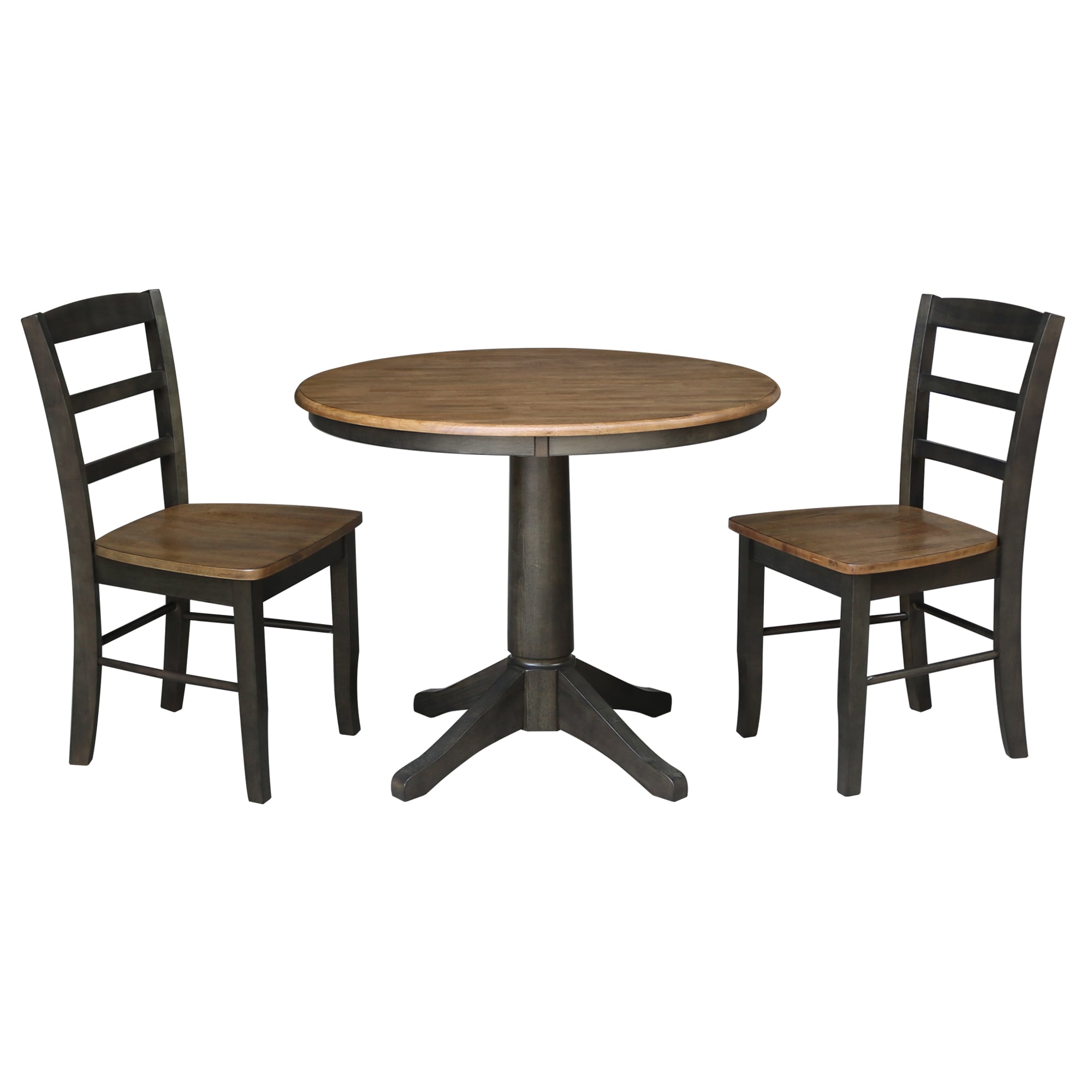 International Concepts K45-36RT-27B-C2-2 Hickory/washed coal Traditional Dining Room Set with Round Table ( Seats 2 )