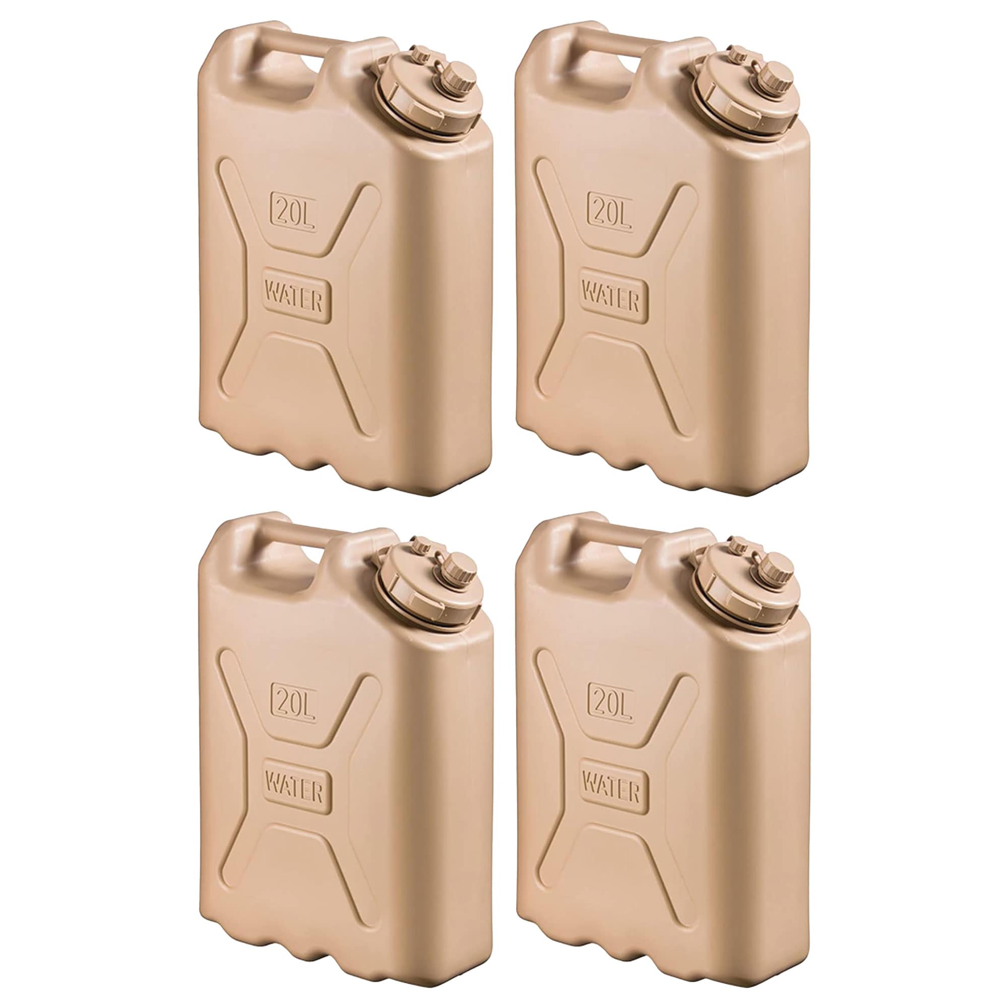  Lightweight BPA 5 Gallon 20 Liter Portable Water Storage Container Sand (4 Pack)