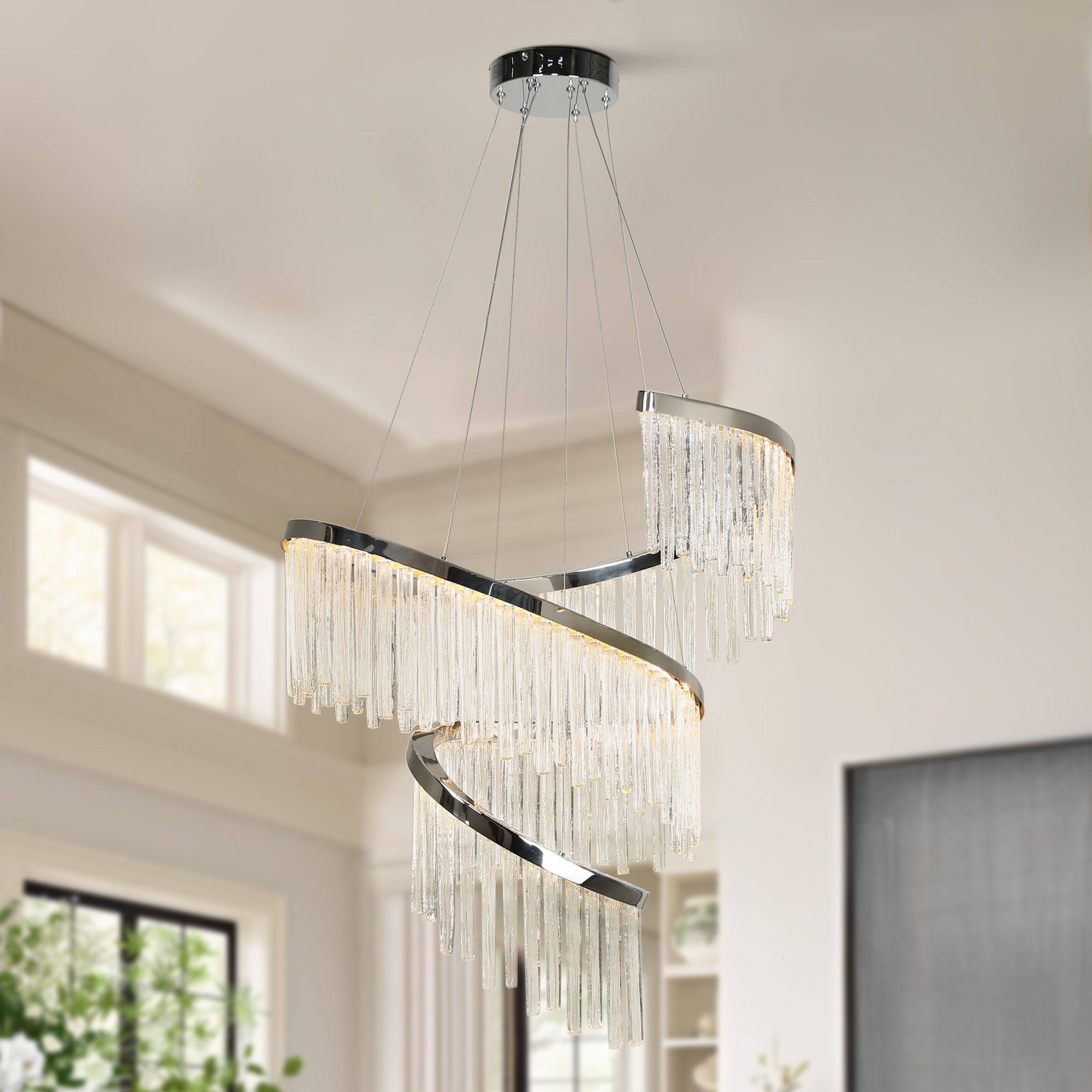 LNC 7RJRJALWS15335D9 Uranutican 1 -Light Polished Nickel Glam Integrated LED Crystal For Use in Bedrooms, Dining Rooms, Foyers, Kitchens, Living Rooms Chandelier