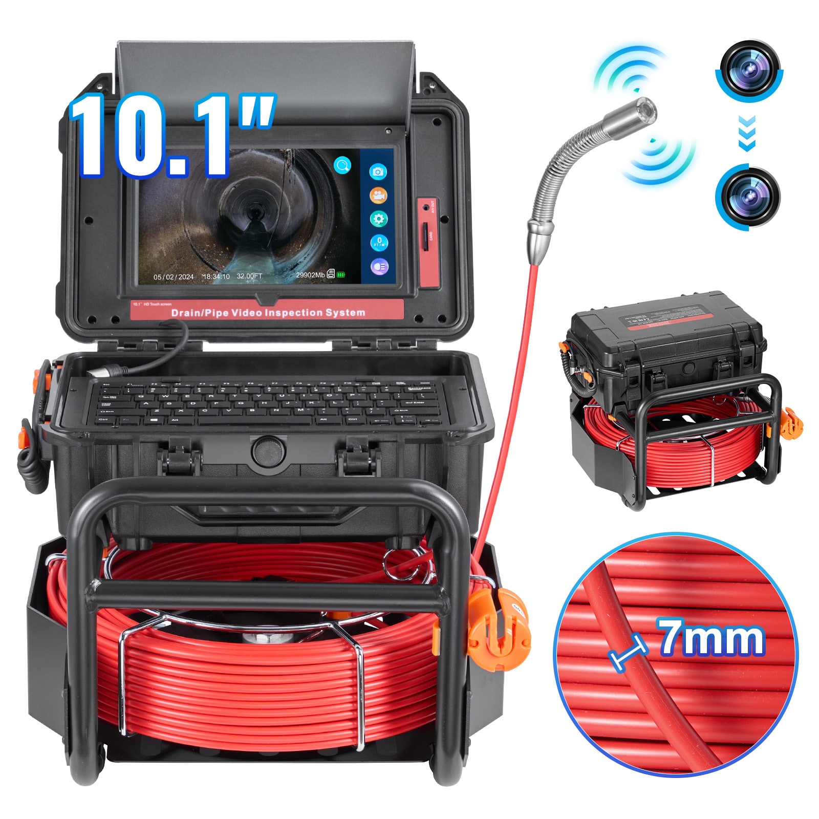 SVOPES SVOPESJLKXSGD09535V1 165 ft Sewer Camera. Self-Leveling with 10.1inch Touchscreen. 512Hz Locator. IP67 Waterproof Snake Camera. 12 LED Lights and 32GB Card for Pipe and Duct Inspection